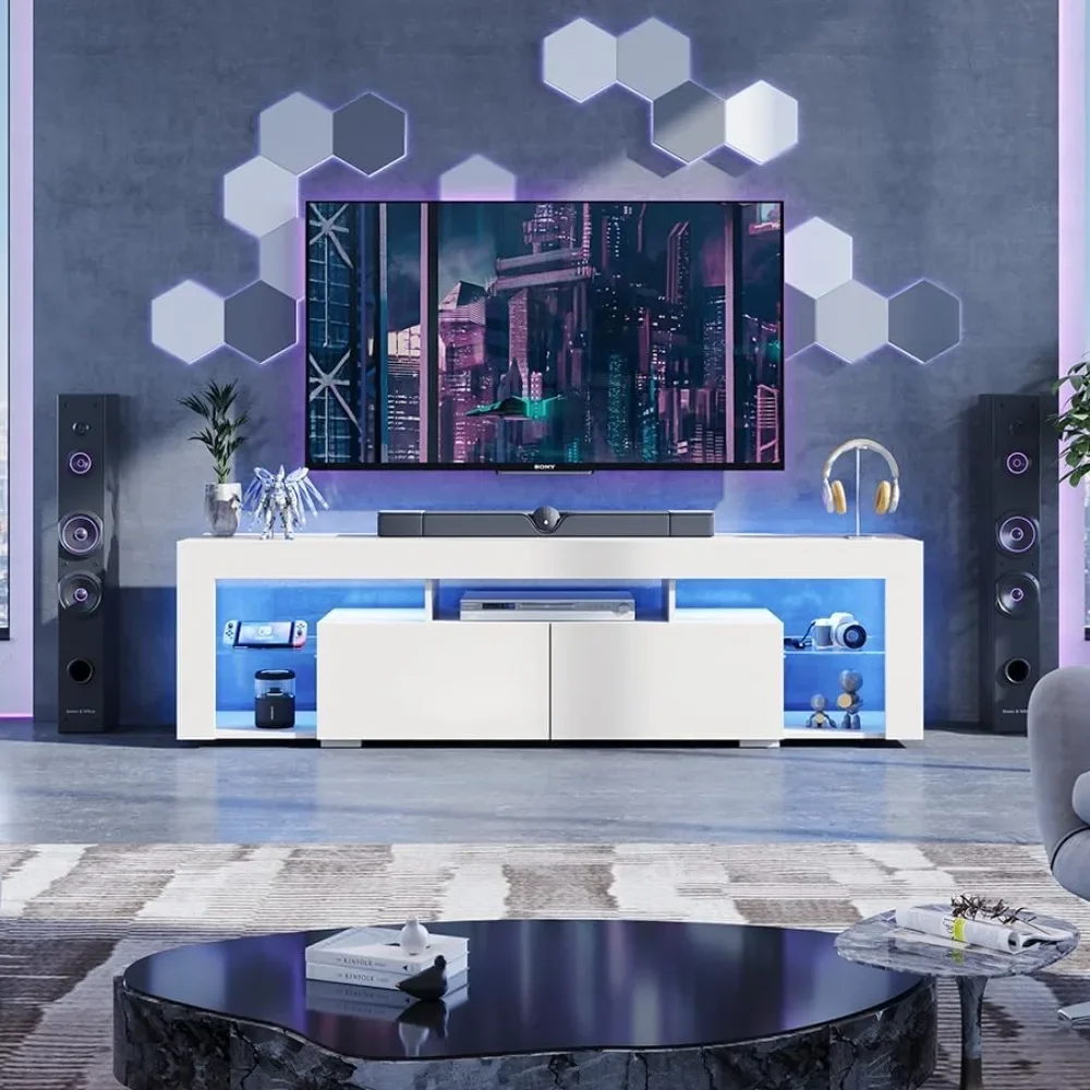 160 cm LED-TV-Schrank, TV-Schrank, weiß mit LED für 50 55 60 65 70 Zoll, 20 Farben RGB-TV-Schrank für Wohnzimmer