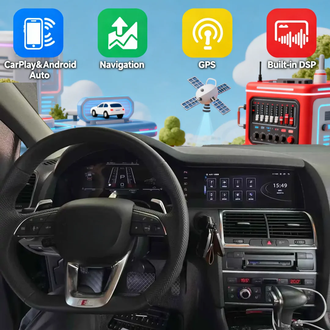 JY Android 14.0 für Audi Q7 4L 2008-2018 CarPlay Auto-Armaturenbrett LCD Digitaler Tachometer Dual-Screen Multimedia-Player Image