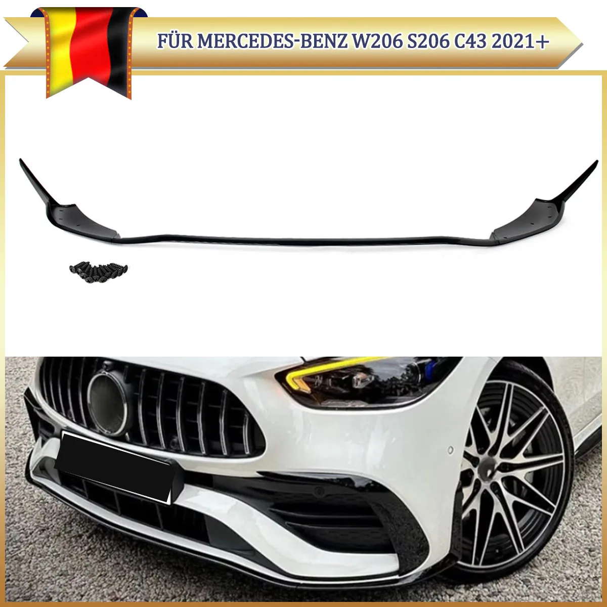 Passend für Mercedes 2022-2024 C-Klasse W206 S206 C43 Frontstoßstangen-Lippe Splitter 3-teilig Image