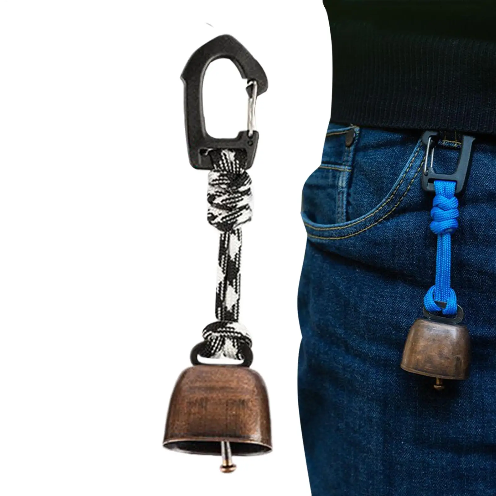 Outdoor-Bärenglocke zum Wandern, Camping, laute Kuhglocke aus Gusseisen mit handgeflochtenem Lanyard, Anti-Verlust-Schlüsselanhänger für Rucksackreisen, Spaziergänge Image