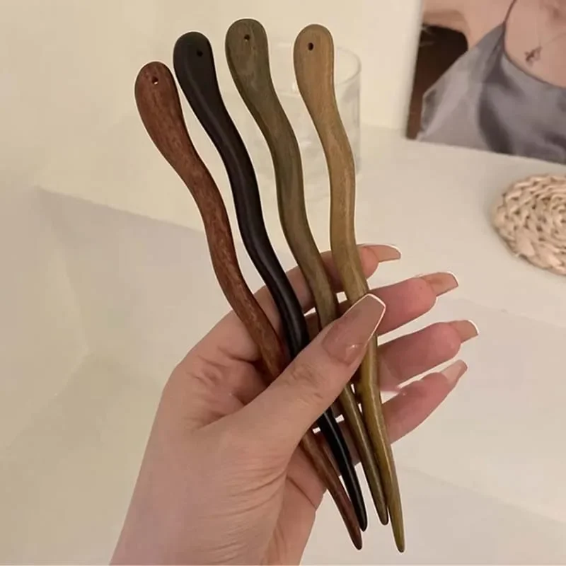 Chinesischen Stil Elegante Holz Haar Stick Für Frauen Mädchen Haarnadeln Einfache Haar Gabel Vintage Hanfu Cheongsam Headwear Haar Zubehör Image