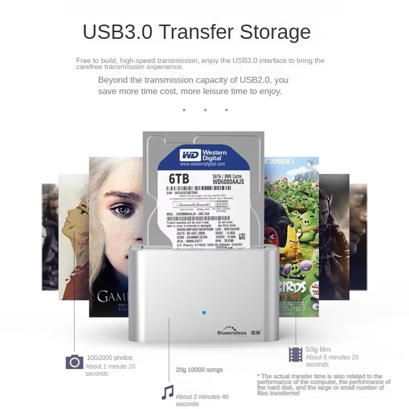 USB 3.0 zu SATA 2,5/3,5 Zoll HDD Solid State Drive Dock für 20TB HDD/SSD Externes Festplattengehäuse, Desktop, Laptop Image