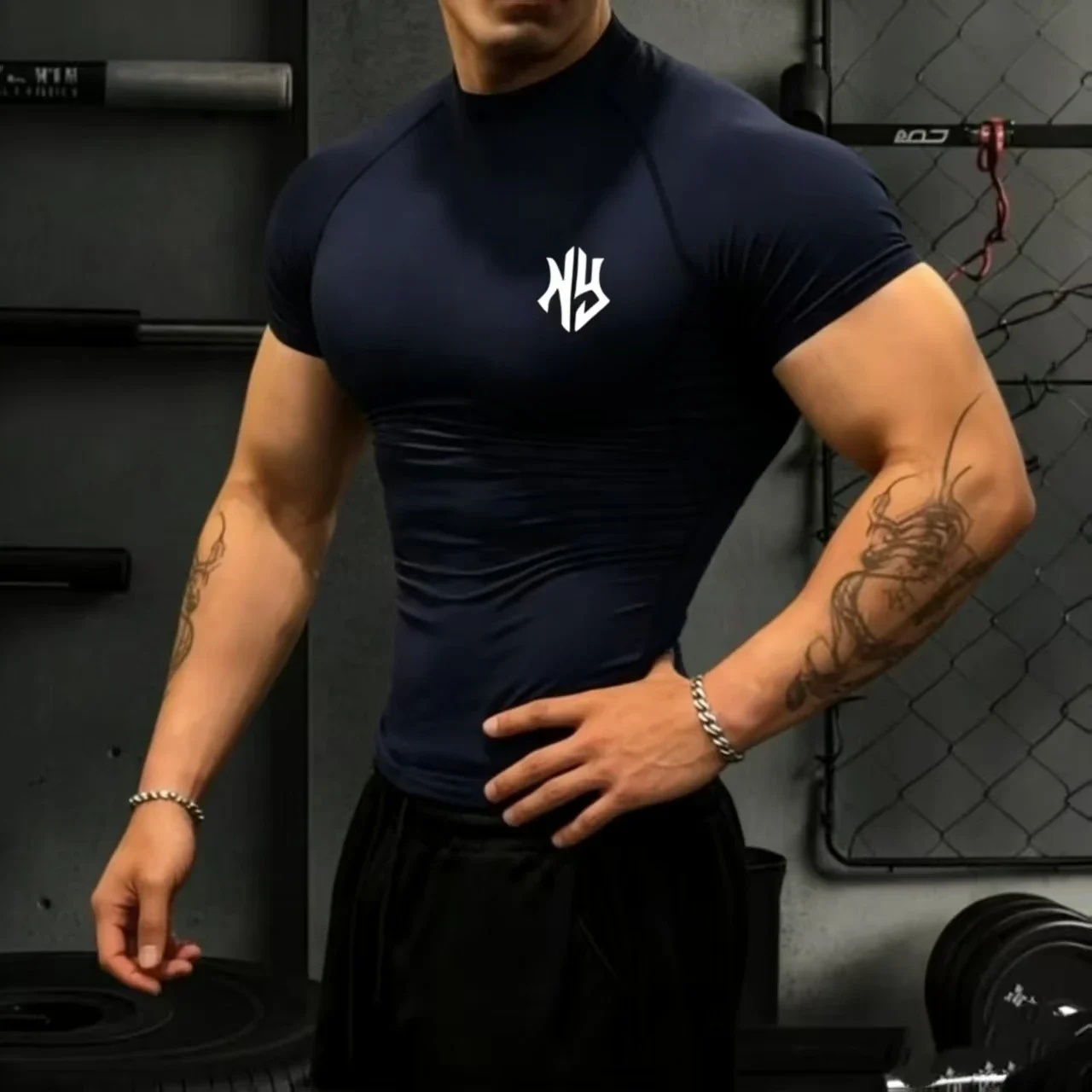 Herren-Kompressionsshirt, Fitness-Sport-Lauf-Tight-T-Shirt, Sport-Übungs-Schnelltrocknendes Oberteil, Sommer-Essential-Sportshirt Image