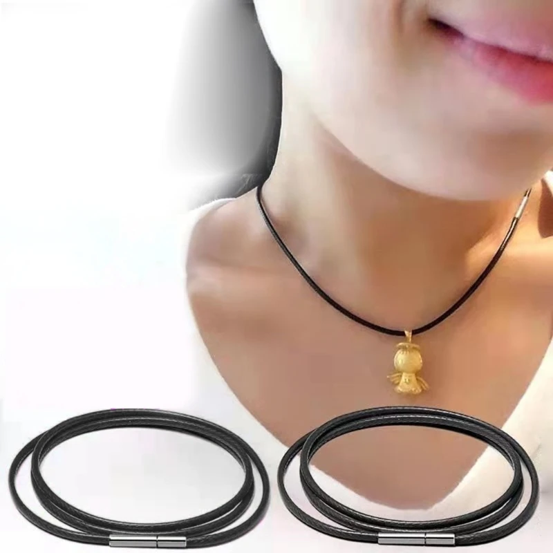 1.5/3mm Halskette Schnur schwarz Leder Schnur Wachs Seil Spitze Kette mit Edelstahl Drehs chnalle für DIY Halskette Schmuck Image