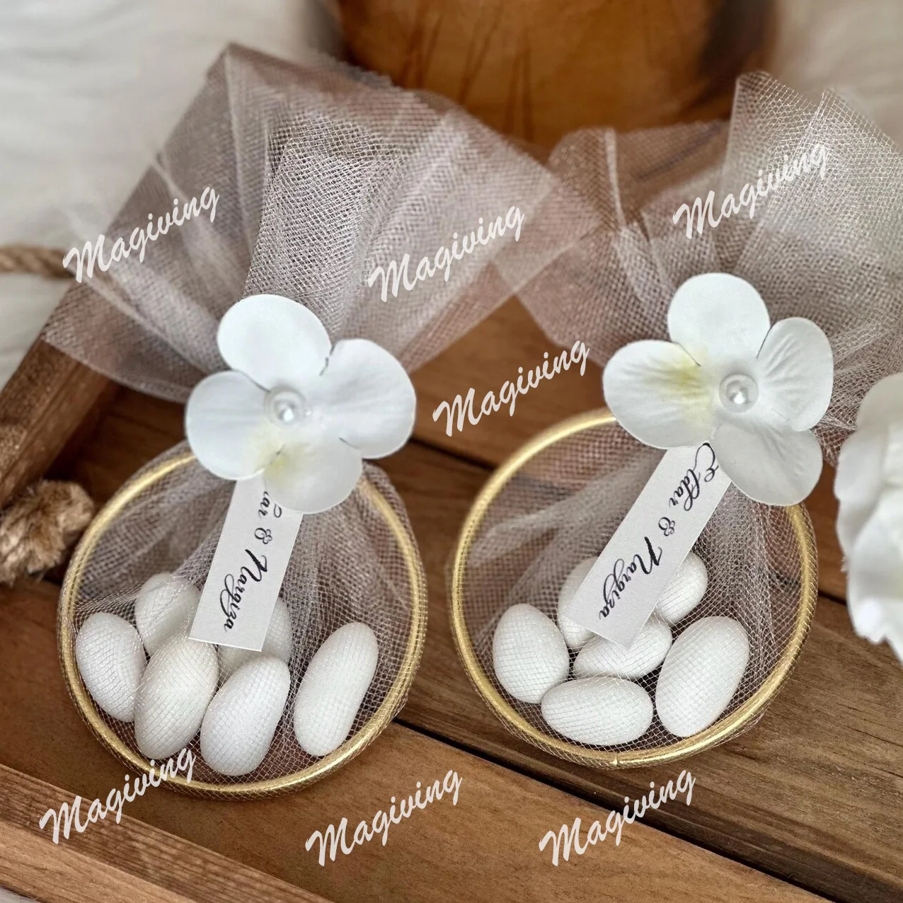 40 Stück 80 mm/75 mm/65 mm/50 mm handgefertigte, personalisierte Hochzeitsgeschenke, Vorlieben, goldene Kreis-Dekorationsaccessoires für Babyparty-Geschenke Image