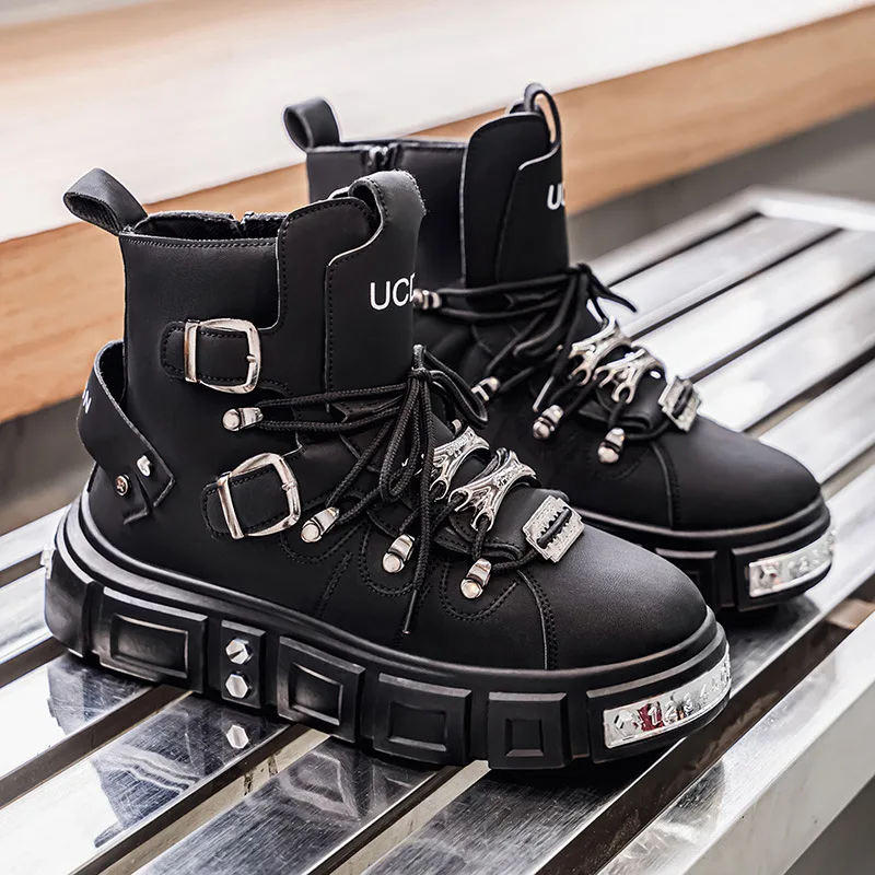 Stiefel für Mann Mode Niet Leder Design Luxus Schuhe Gothic Schwarz Straße Hip Hop Punk Rock Stiefeletten Männer Motorrad Schuhe