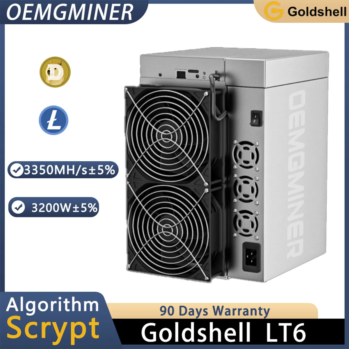 MAX KAUFEN SIE 5, ERHALTEN SIE 3 GRATIS. Brandneuer Goldshell LT6 3,35 GH/S 3200 W Lite-Münzen-/Dogen-Münzenminer. Auf Lager Image