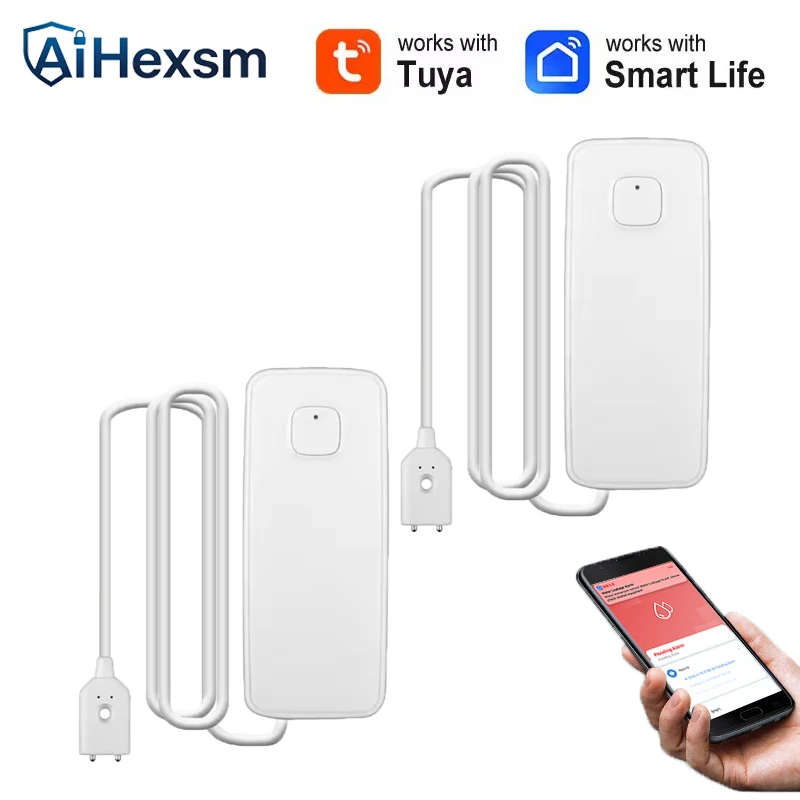 Tuya APP WiFi Smart Wasser Leck Sensor Wasser Überlauf Niveau Detektor 80dB Sound Alarm System Flut Leckage Sensor Remote Monitor Image
