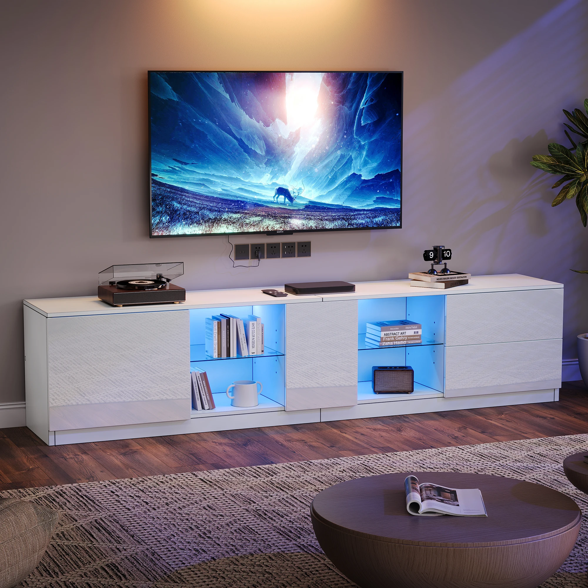 160 x 40 x 52 cm TV-Ständer, Hochglanzkommode, Sideboards mit LED-Beleuchtung, Lowboards passend für 65-Zoll-Fernseher