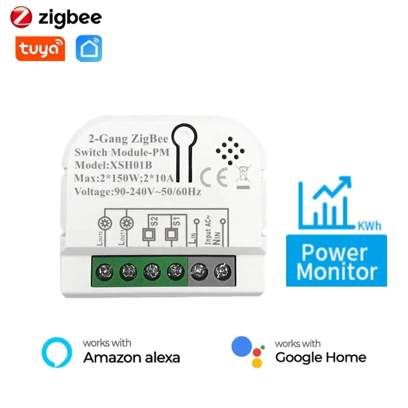 1/2 Gang Zigbee Smart Switch mit Power Energy Monitor Tuya Wireless Home Appliance Relaismodul für Alexa Google Zigbee Hub Image