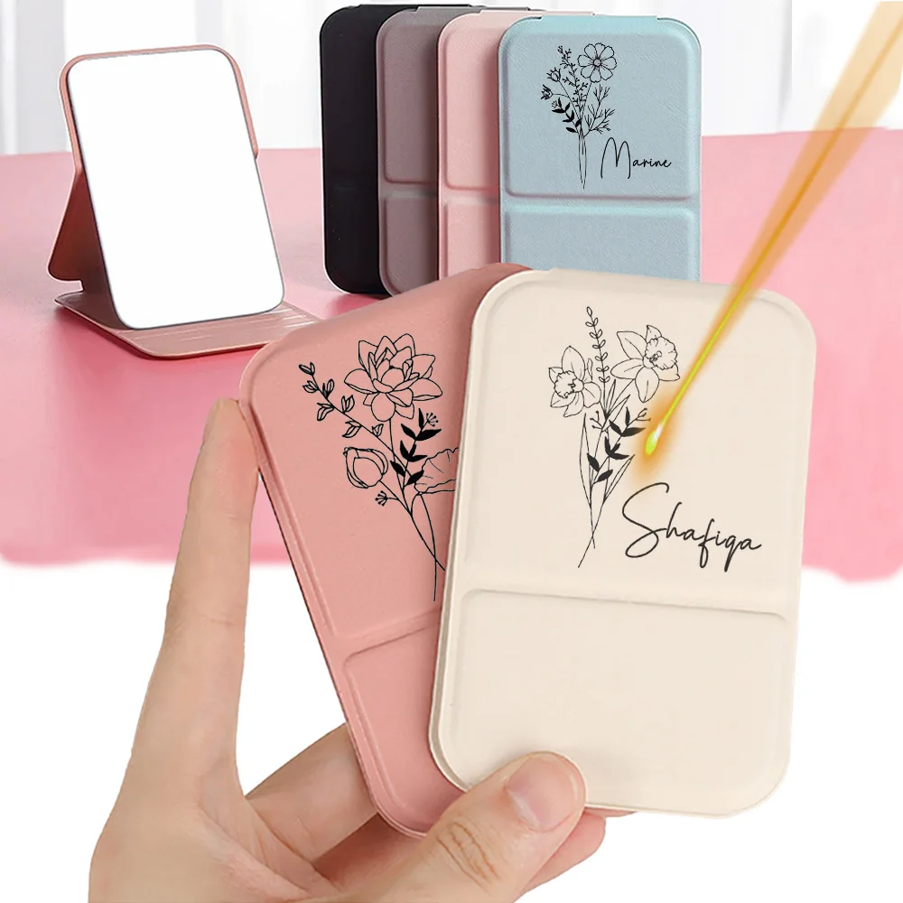 Maßgefertigter Makronen-PU Mini-Klappspiegel - Tragbarer Standspiegel für Tisch und Hand, Ideal für Wohnheim, Büro und Täglichen Gebrauch