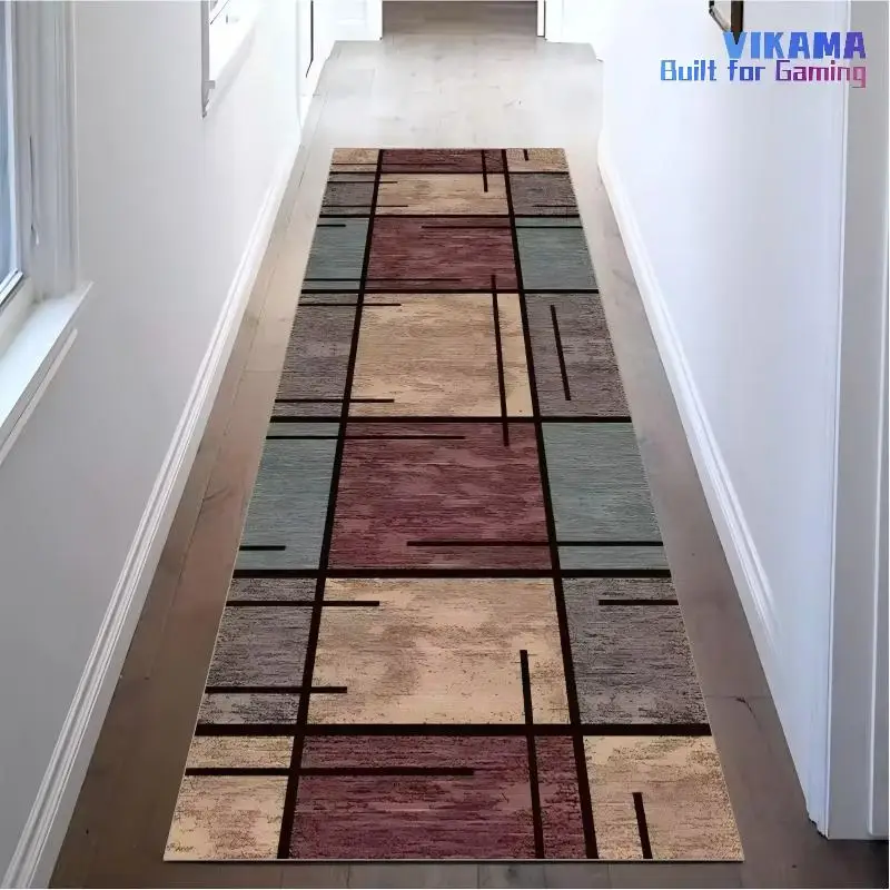 VIKAMA Geometrischer Läufer, fleckenabweisend und rutschfest, für Eingang, Flur, Türmatte, Küche und Korridor, Bodenbelag, Heimdekoration