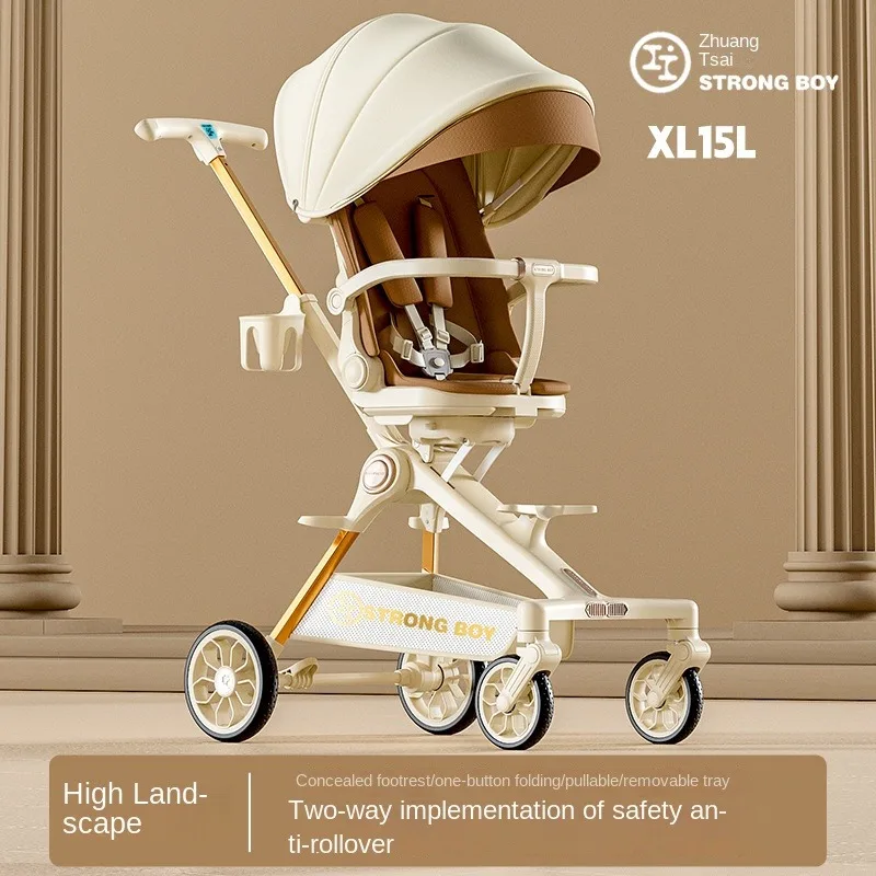 Kinderwagen zum Sitzen und Liegen, Hochwertige Ausführung, Leicht Faltbar, Beidseitig Nutzbar, mit Abnehmbarem Tablett Image