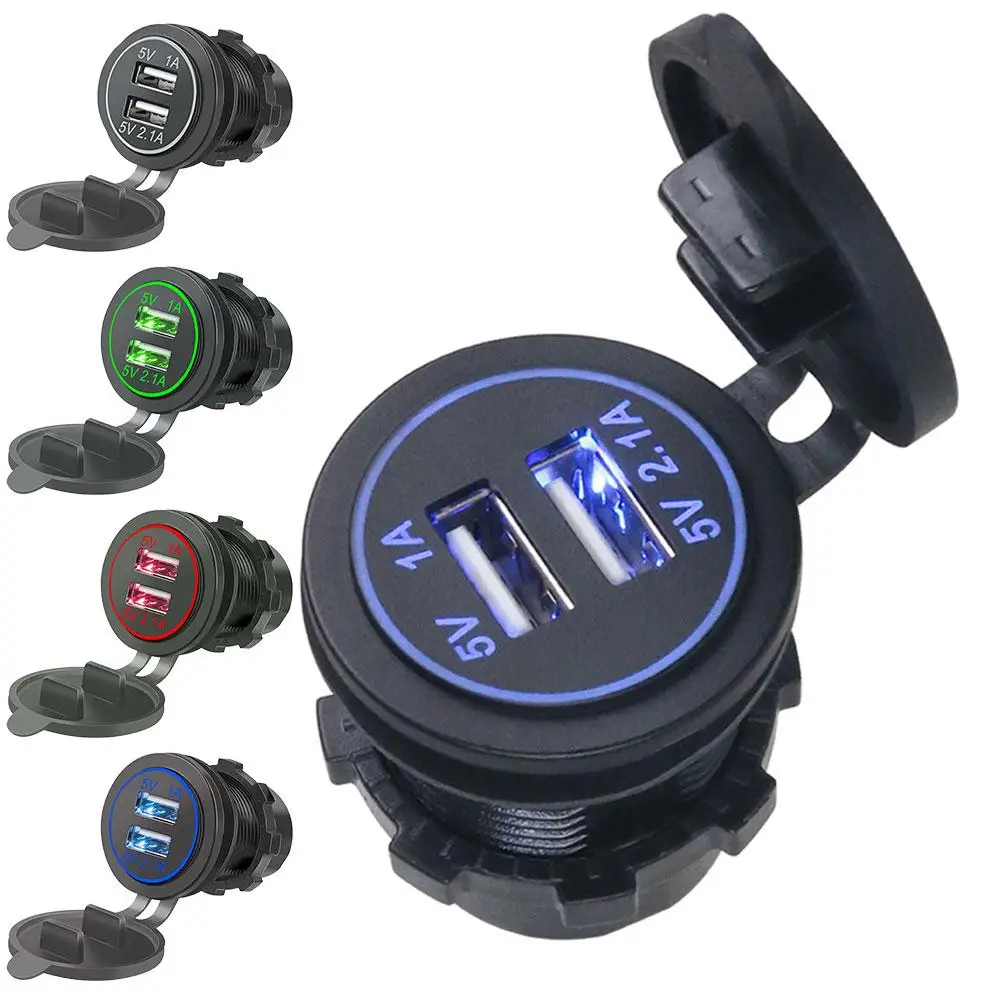 Dual-USB-Autoladegerät, 5 V, 2,1 A, schnelles Aufladen, passend für Autos, Motorräder, flammhemmend, mit LED-Anzeige, kompaktes, staubdichtes Design