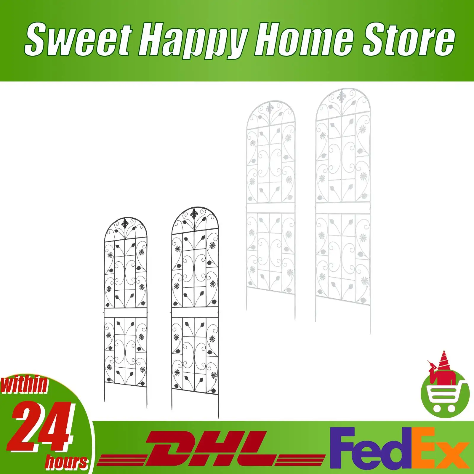 Gartenspalier aus Eisen, 2er-Pack, 70,87 Zoll, Pflanzenkletterrahmen mit gewölbtem Design, Blumenstützspalier für Kletterpflanzen Image