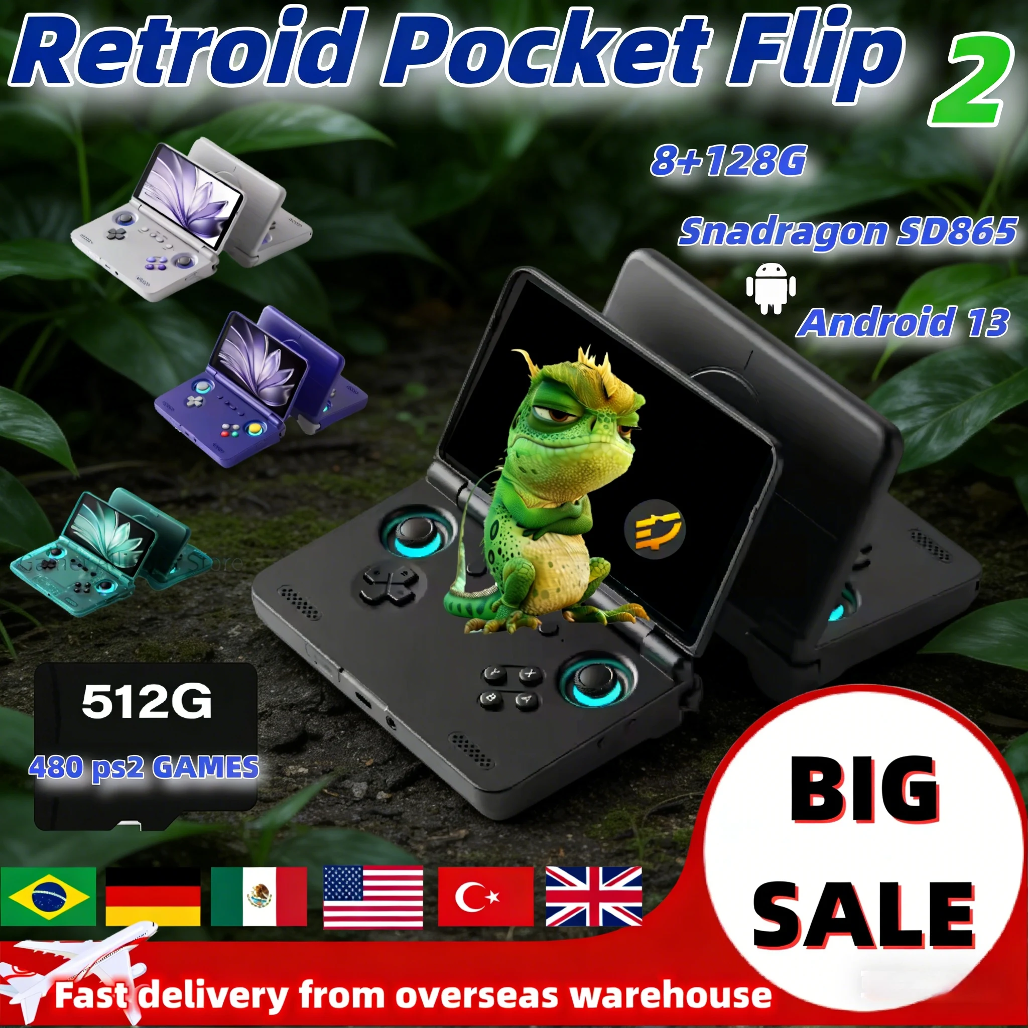 Retroid Pocket Flip 2 Videospielkonsole Retro Handheld-Spielkonsole SD865 8G+128G 5,5 Zoll AMOLED Touchscreen Android13 PSP PS2 Image