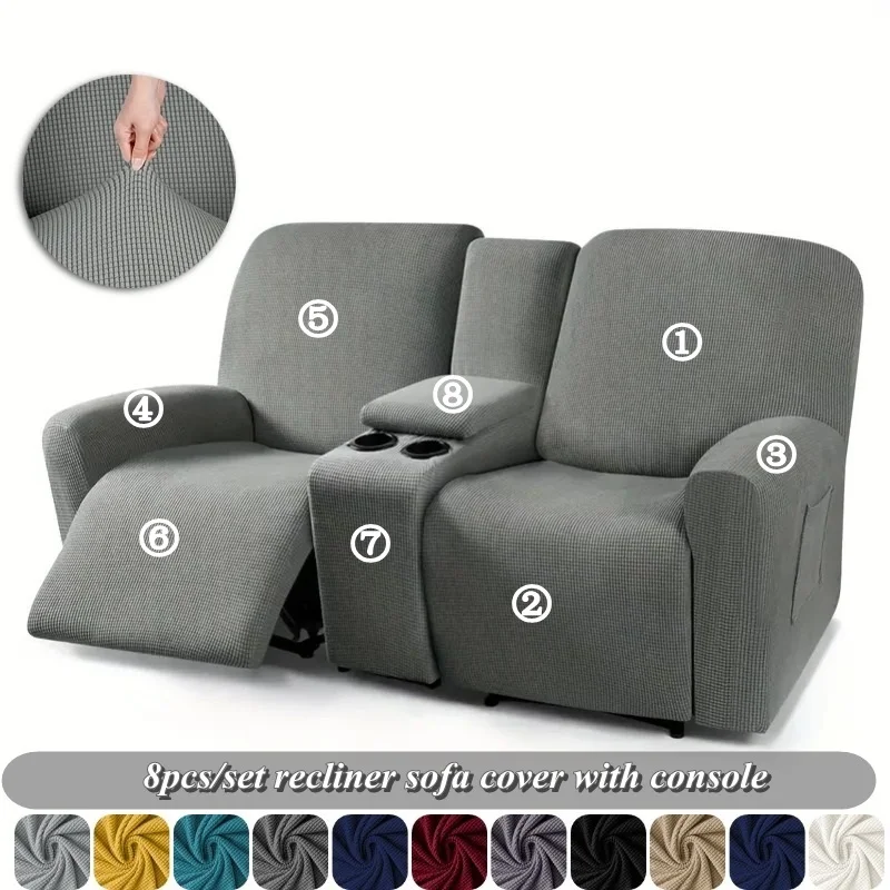 2-Sitzer Relaxsessel-Bezüge, Rundum-Schutz, Rutschfeste Spandex-Sesselbezüge, Einfarbige Elastische Sofabezüge mit Getränkehalter Image