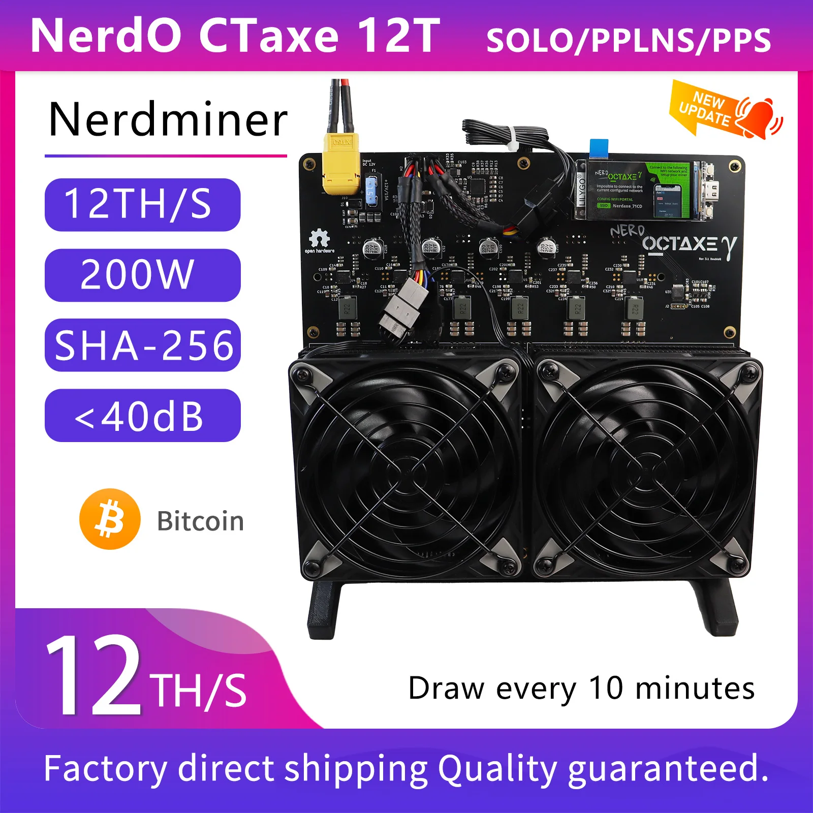 2026 Neue NerdOCTAXE Mining-Maschine mit Hash-Rate von 9,6~12TH/s, Bitcoin-Miner, inklusive Netzteil und passendem Stecker Image