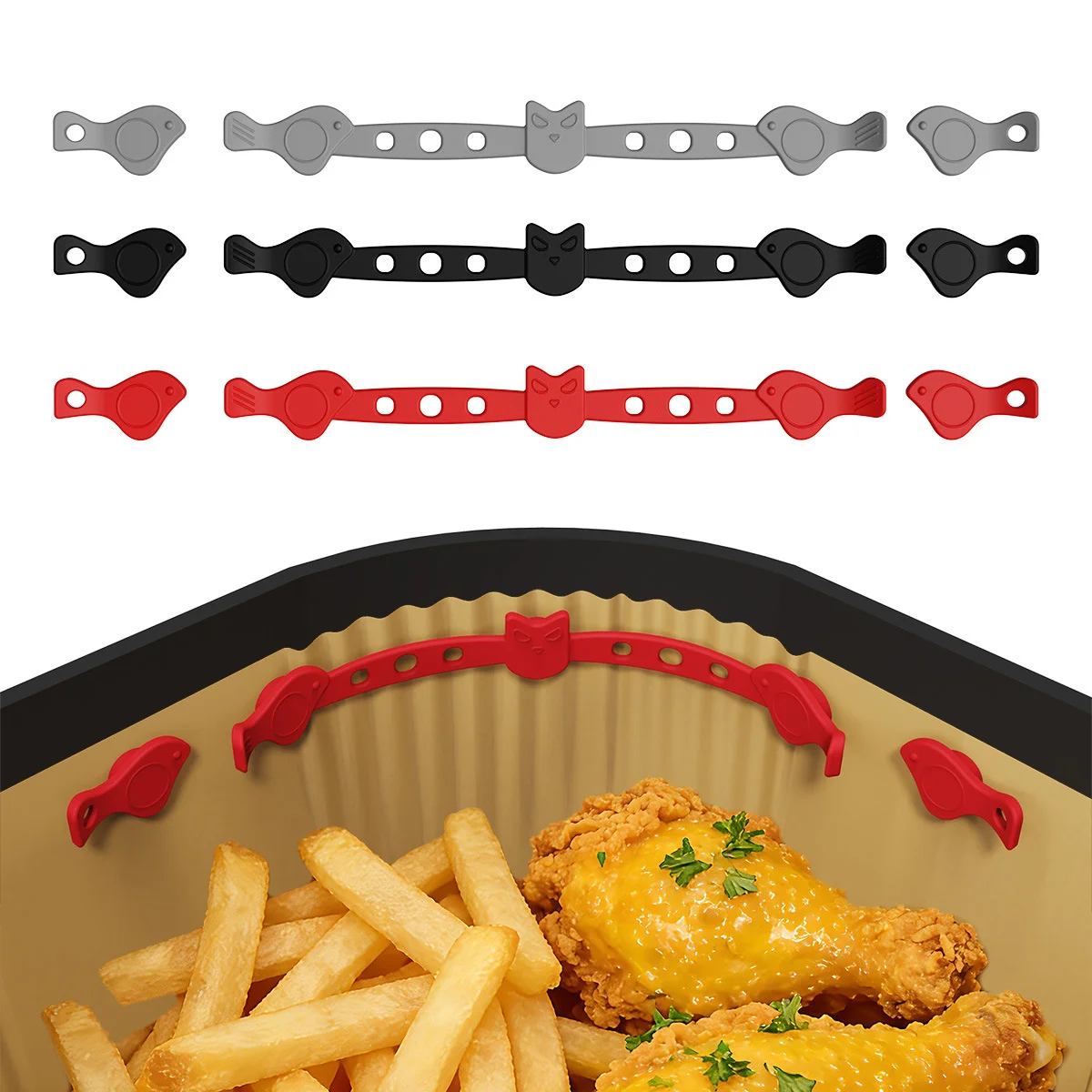 2 Stück magnetische Silikonschnallen für Heißluftfritteusen zum Fixieren von Pergamentpapiereinlagen, hochtemperaturbeständiges Heißluftfritteusen-Zubehör Image