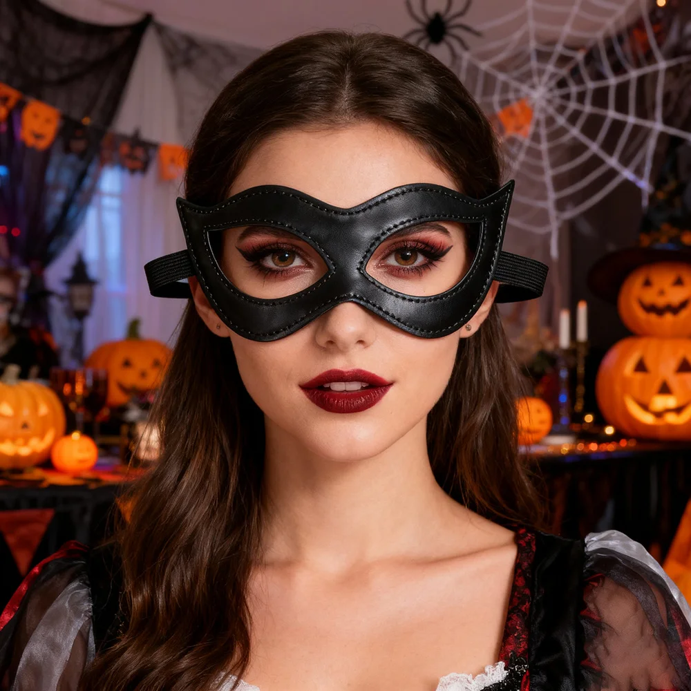 Gothic-Halbgesichtsmaske für Damen – verstellbar mit aufwendigem Augen-Design, dramatischer Make-up-Look für Halloween, Cosplay, Partys Image