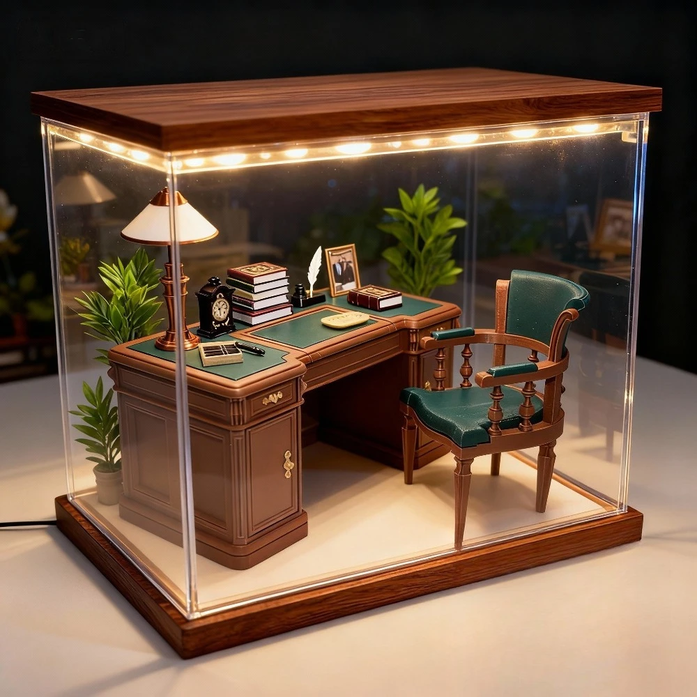 Original-Miniatur-Vintage-Set aus amerikanischem Büro und Stuhl im Maßstab 1:12 – Puppenhaus-Bastelmodell für Tischdekoration und Sammler Image