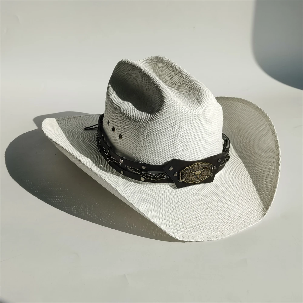 Männer Steif Stroh Cowboy hut frauen breite Krempe Weide stroh hut cowboy solide sommer sonnenhut box paket sombrero vaquero hombre Image