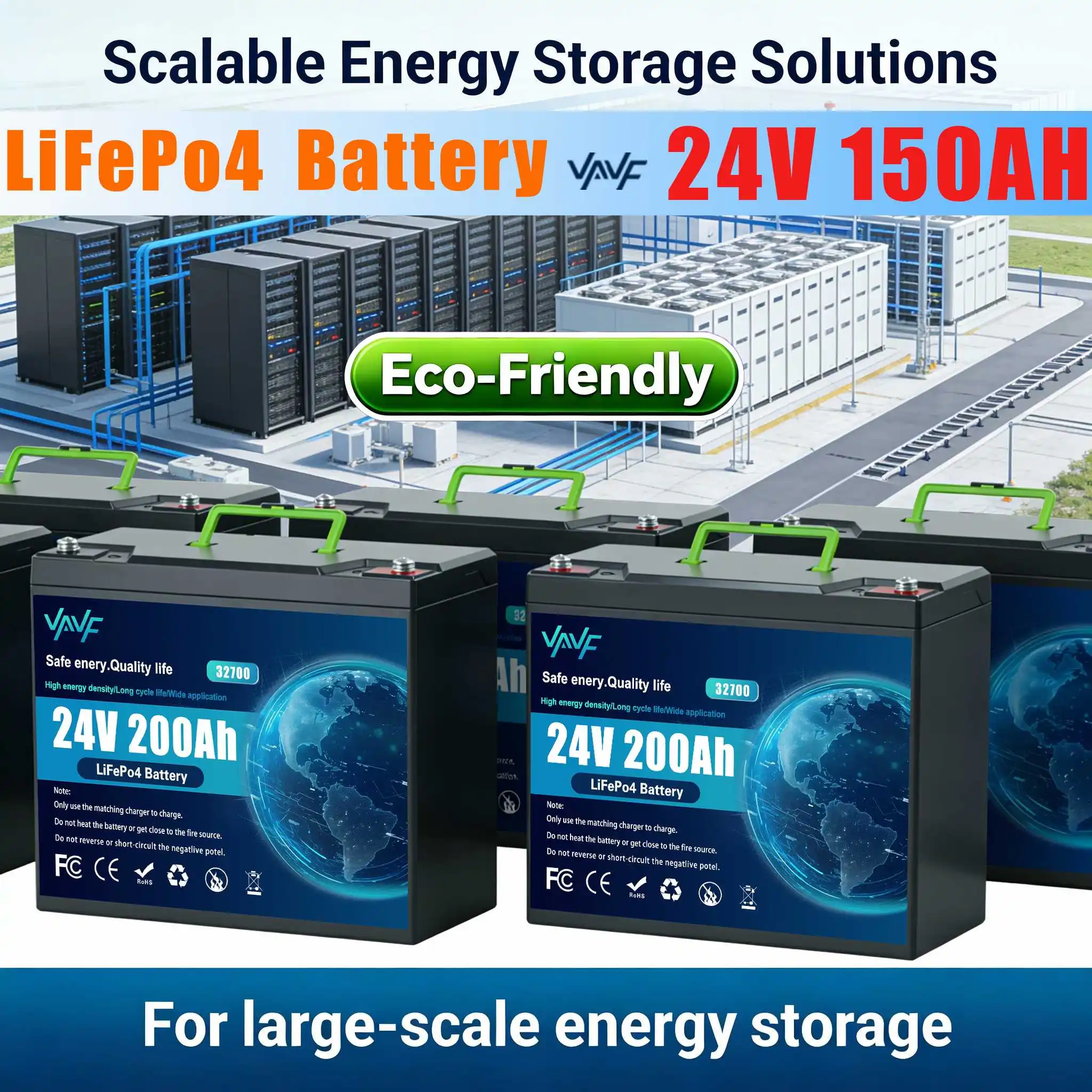 Brandneue 24V 200Ah LiFePO4 Deep-Cycle-Batterie, wiederaufladbar, mit integriertem BMS  Für Solarenergie, Roller  Fischfinder, Boote Image