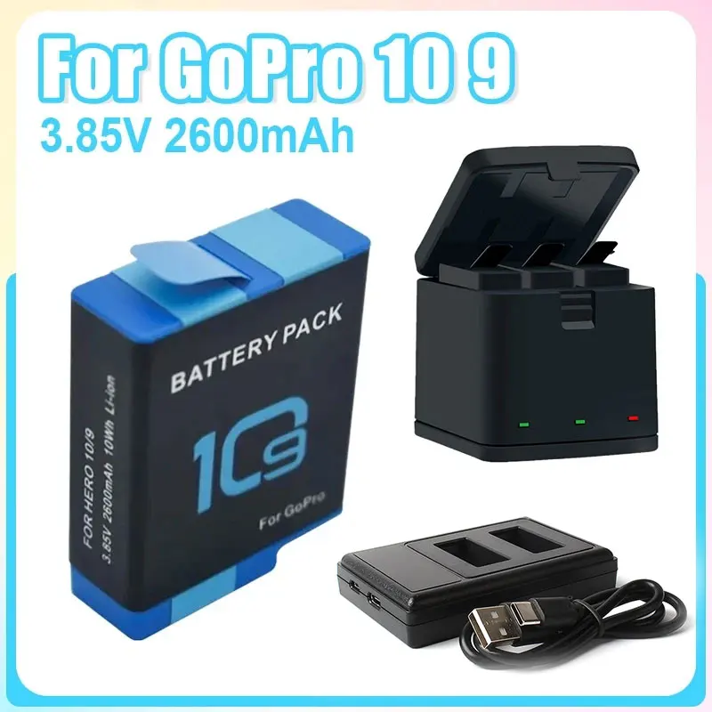2600 mAh Batterie Set Für Gopro Hero 10 Hero 9 Batterie Ladegerät Für Gopro Hero 10 9 Kamera Zubehör mit Lagerung Box Image