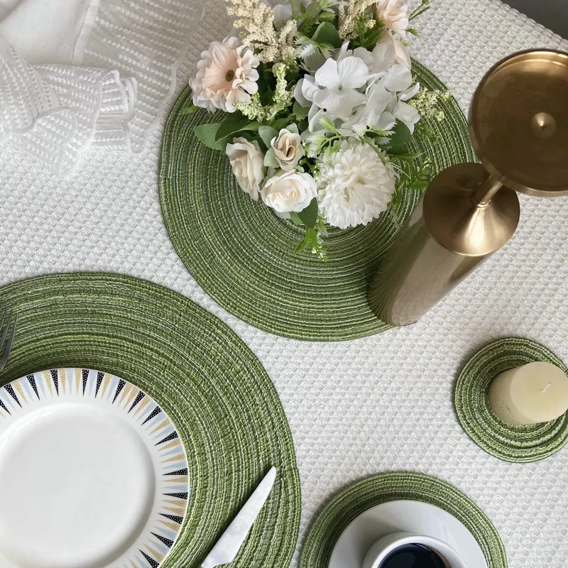 Nordic Style Baumwollgarn Dinner Tischset Runde Ramie Gewebte Cup Matte Wärmeisolierungsplatte Matte Anti-Verbrühung Anti-Rutsch Untersetzer Cup Matte Image