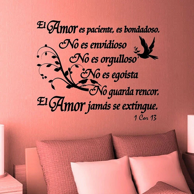 ische Bibelvers 1, Corintios 13, Wandaufkleber, christlicher Biblia, Religion, inspirierender Vogel, Wandtattoo, Wohnzimmer, Schlafzimmer, Viny