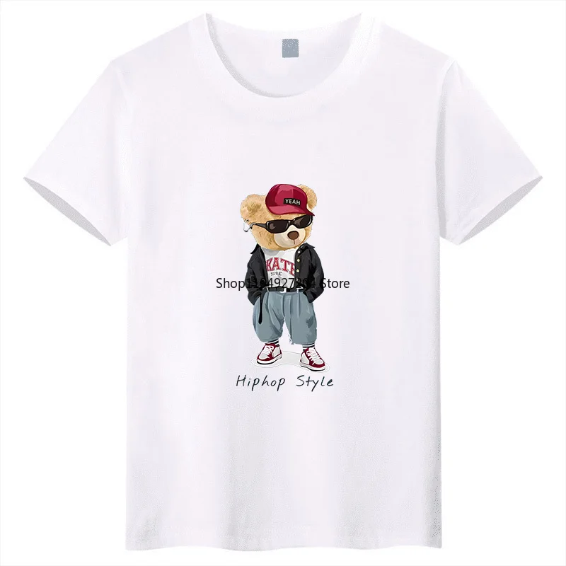 Sommerliches Neues Kinder-T-Shirt Supercool Teddybär-Cartoon-Druck Oberteil Reine Baumwolle Rundhals Eltern-Kind-T-Shirt Image