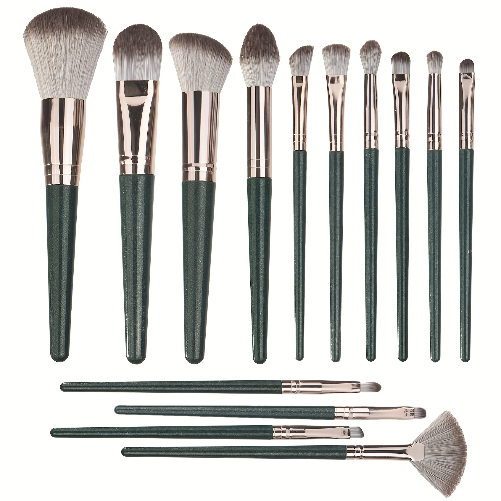 14-teiliges Make-up-Pinsel-Set, Wunderschönes Verblenden, Lidschatten-Pinsel-Set, Make-up-Pinsel-Set Grün Weich für Foundation, Gesicht, Augenbrauen und Schatten Image