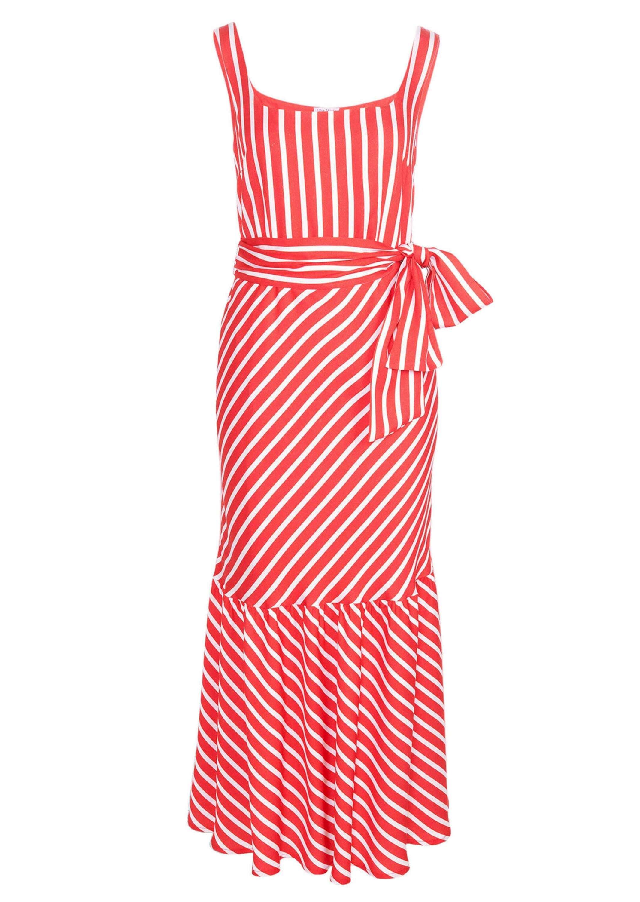 Midikleid ALBA MODA "Kleid Kleid", Damen, Gr. 34, N + K Gr, rot (koralle, creme), Obermaterial: 100% Viskose CV., Modern, figurbetont, Kleider Midikleid