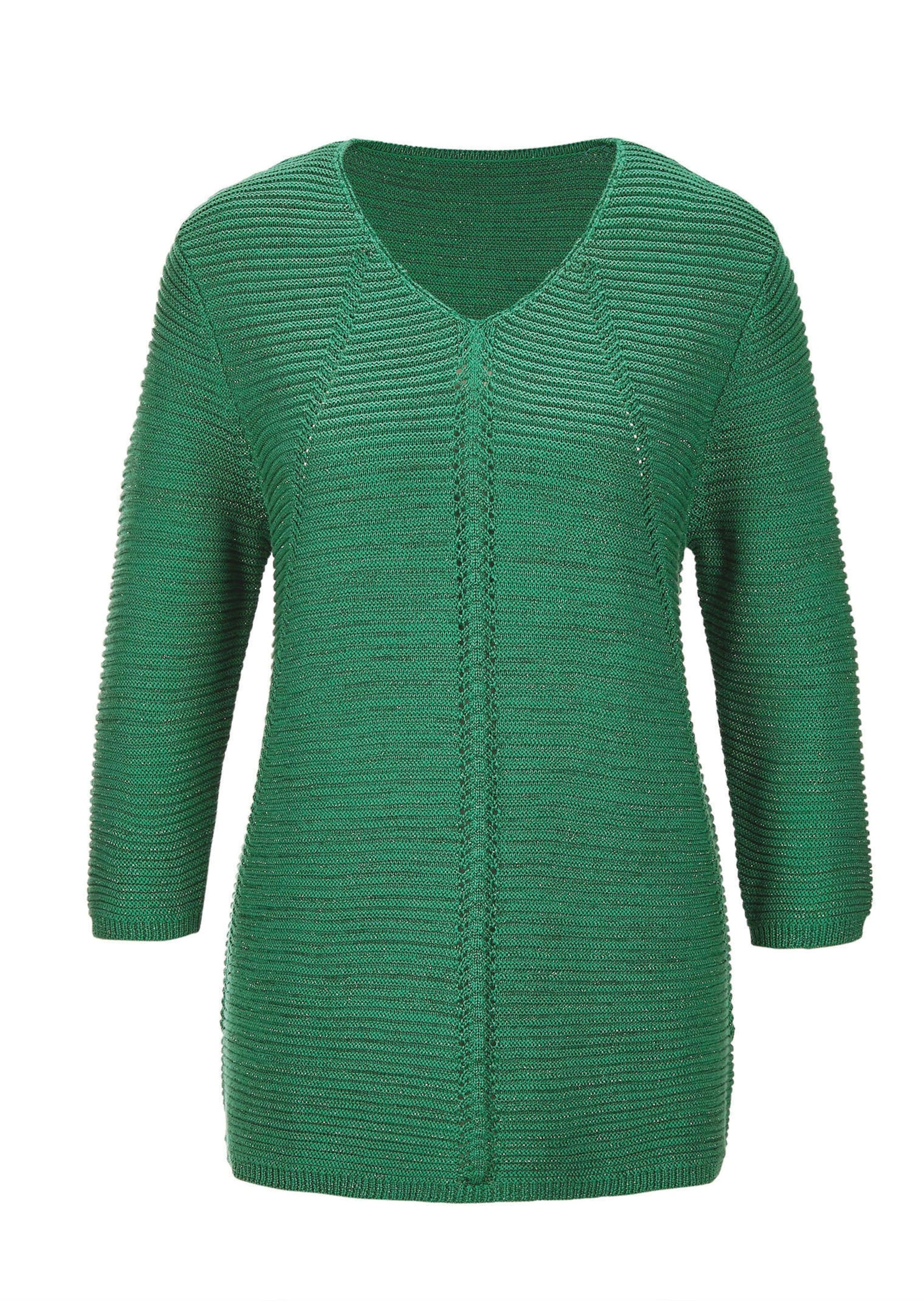 Rundhalspullover GOLDNER "Kurzgröße Eleganter V-Ausschnitt Pullover", Damen, Gr. 21, grün (smaragd), Obermaterial: 50% Baumwolle CO. 50% Polyacryl PAN., Pullover Rundhalspullover