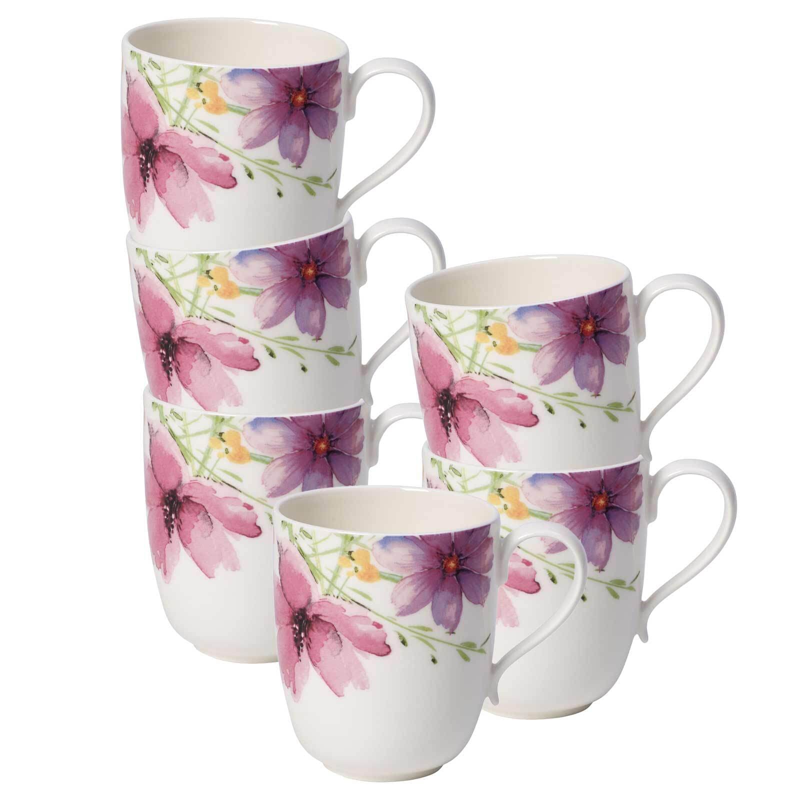 Becher VILLEROY & BOCH "Becher mit Henkel Mariefleur Tea 430 ml 6er Set bunt", bunt, Porzellan, Trinkgefäße, Becher