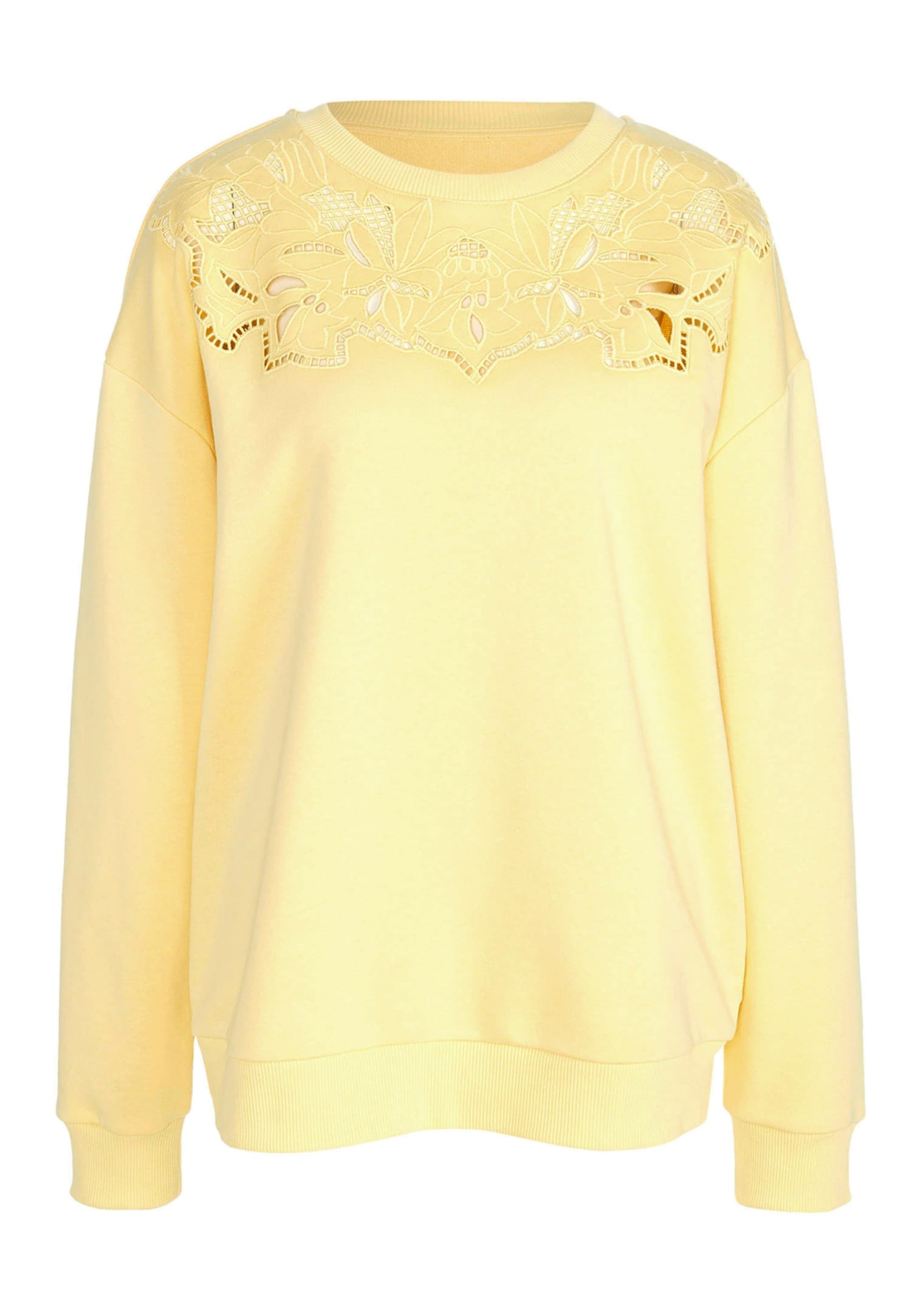 Longpullover ALBA MODA "Sweatshirt Sweatshirt", Damen, Gr. 46, gelb, Obermaterial: 65% Baumwolle CO. 35% Polyester PES., Pullover Longpullover