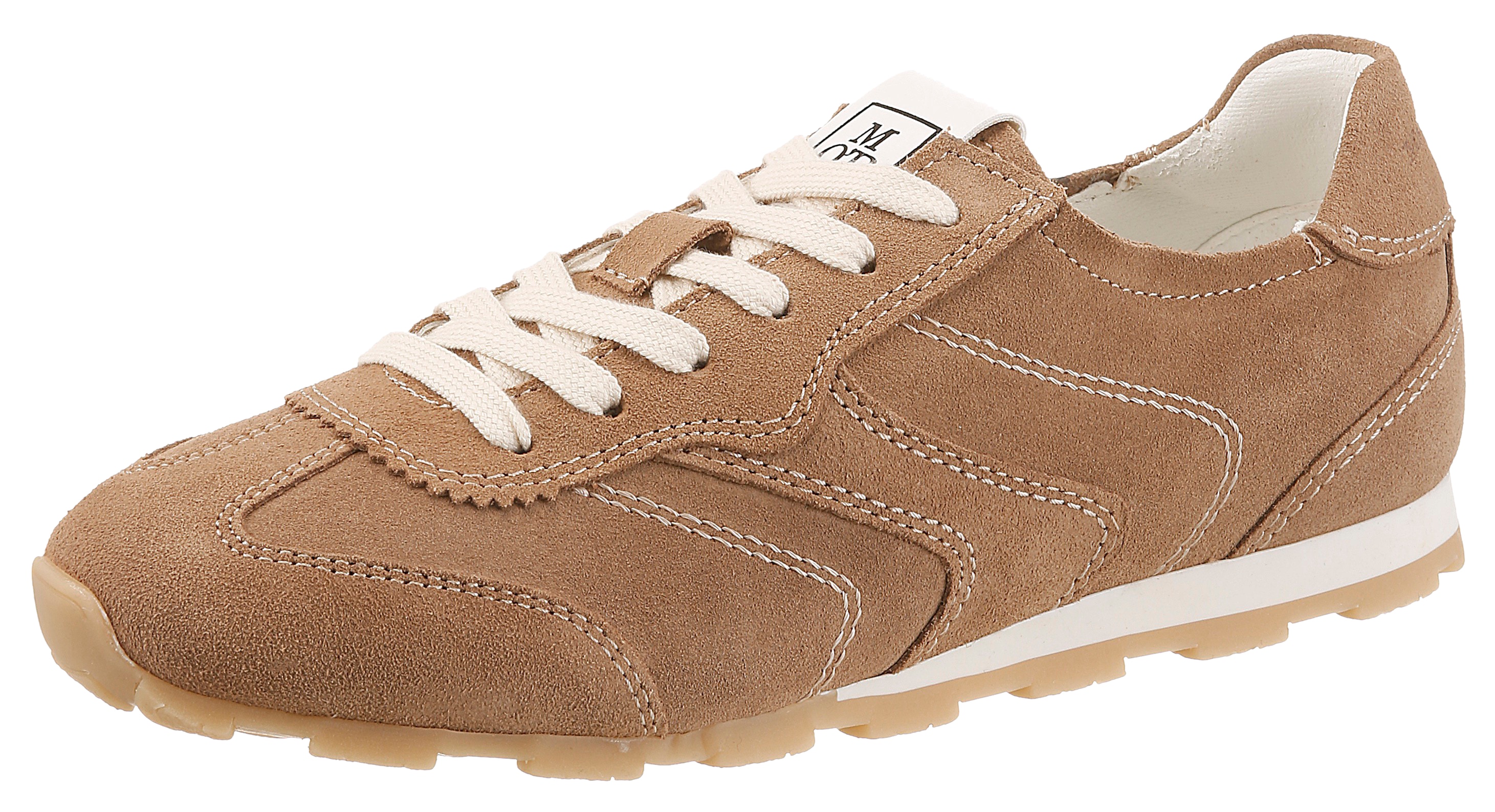 Sneaker MARC O'POLO "FABIANA", Damen, Gr. 40, sand, Veloursleder, unifarben, Schuhe Sneaker, Halbschuh, Schnürschuh, Casual-Sneaker mit Memory Foam