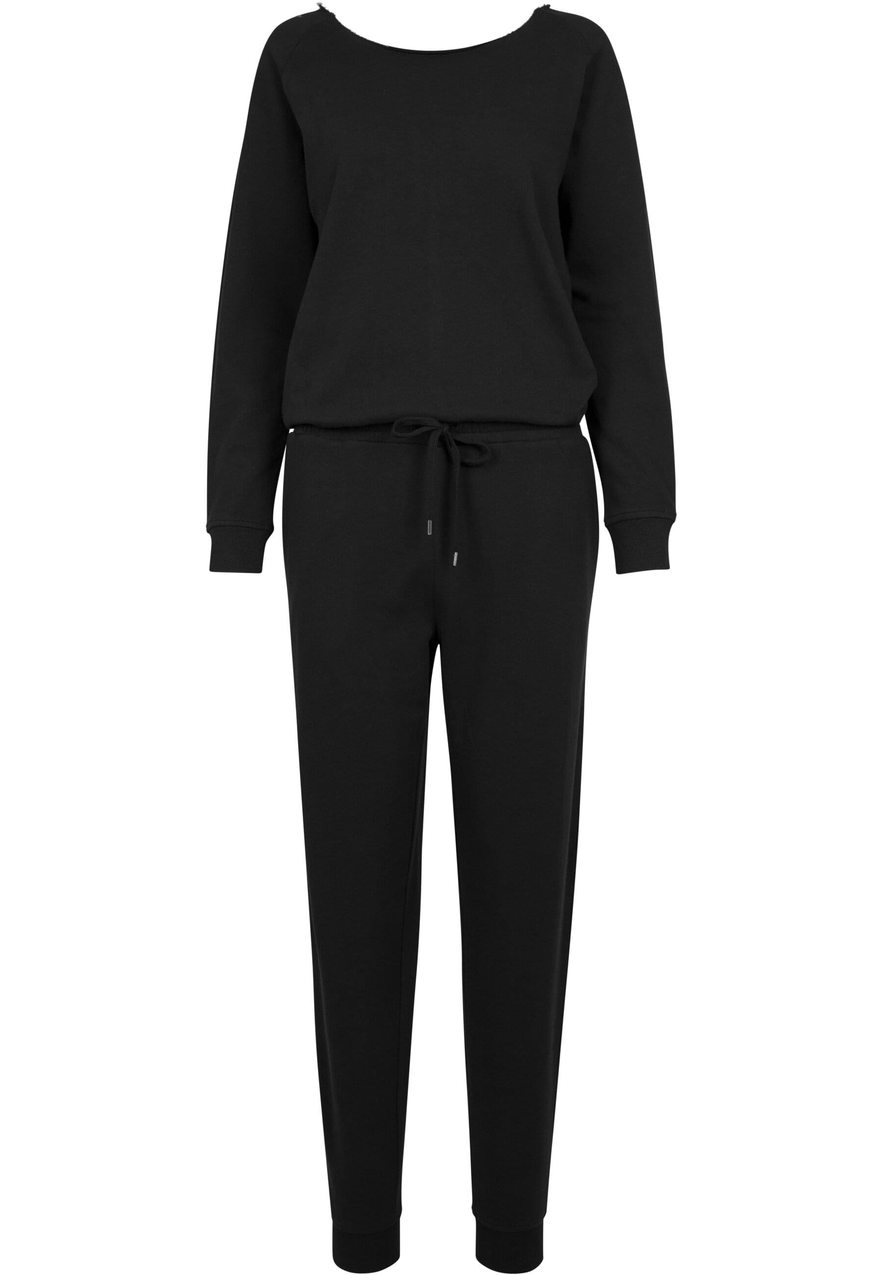 Jumpsuit URBAN CLASSICS "Urban Classics Damen Ladies Long Sleeve Terry Jumpsuit", Damen, Gr. S, US-Größen, schwarz, 100% Baumwolle, unifarben, loose fit, Rundhals, Overalls Jumpsuit