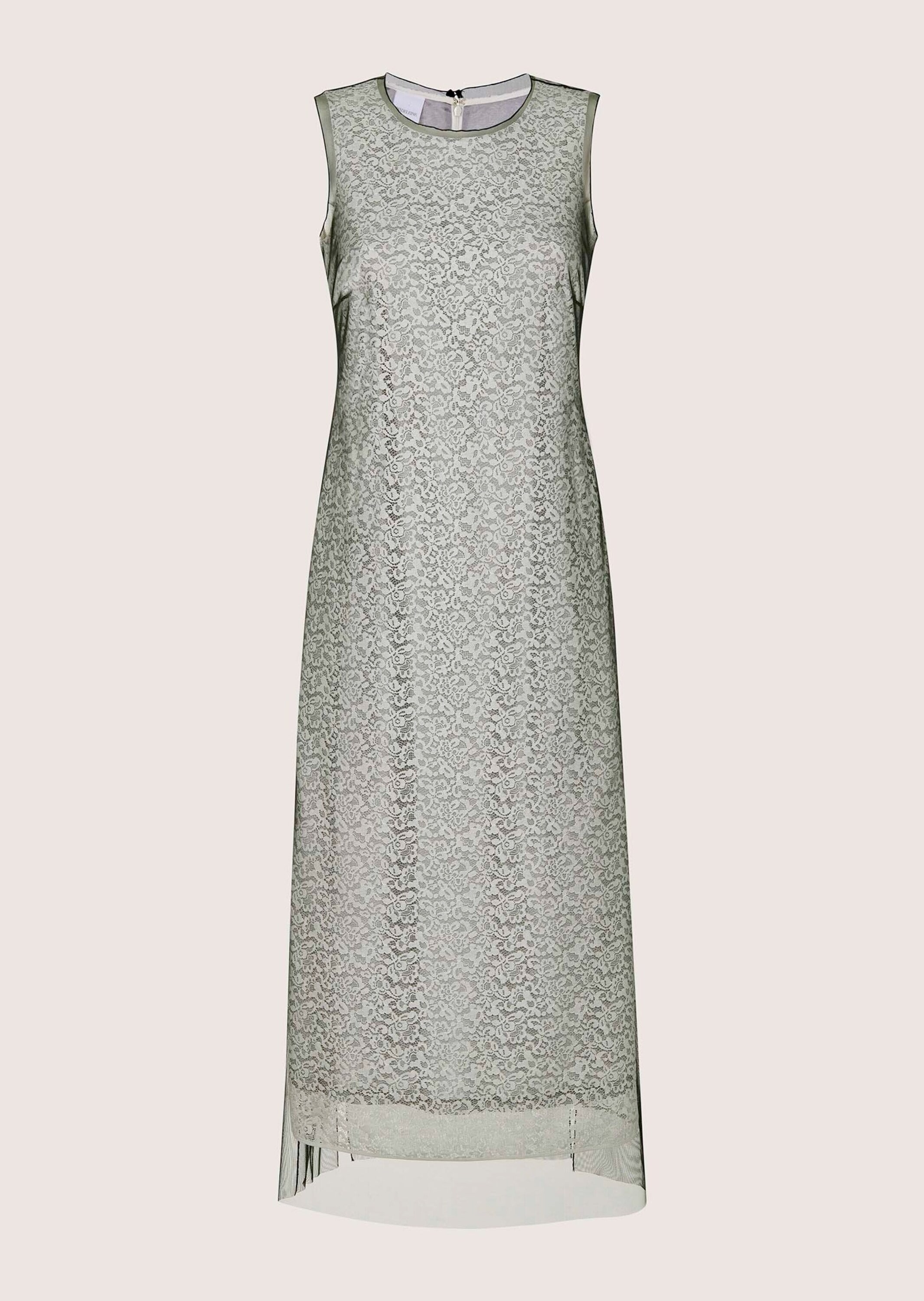 Midikleid MADELEINE "Spitzenkleid Elegantes Tüllkleid mit Spitzendetails", Damen, Gr. 40, N-Gr, weiß (weiß, silbergrau, schwarz), Obermaterial: 66% Polyamid PA. 34% Baumwolle CO., Kleider Midikleid