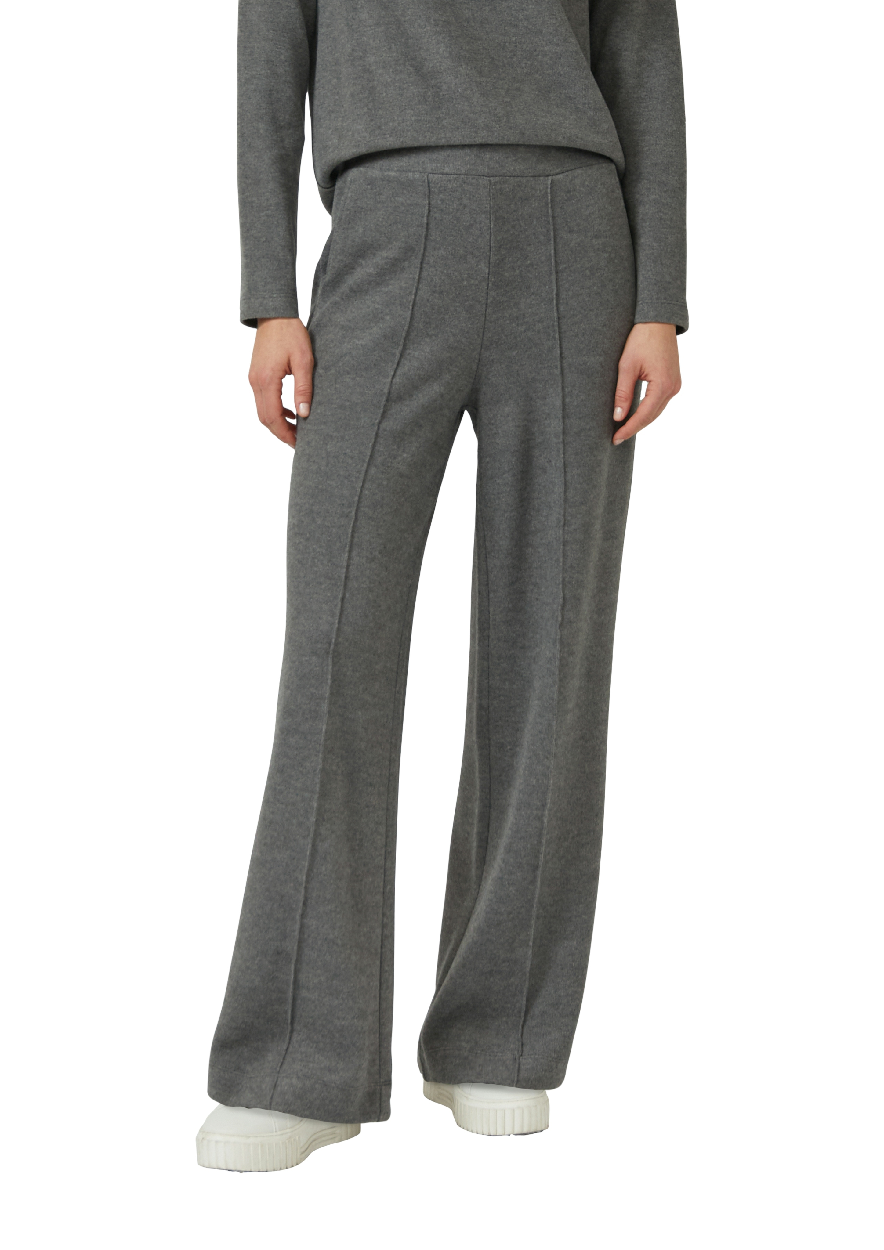 Sweathose S.OLIVER, Damen, Gr. 46, N-Gr, dunkelgrau melange, Sweatware, Obermaterial: 50% Baumwolle, 50% Polyester, meliert, lang, Hosen Sweathose, mit dekorativer Biesennaht vorne