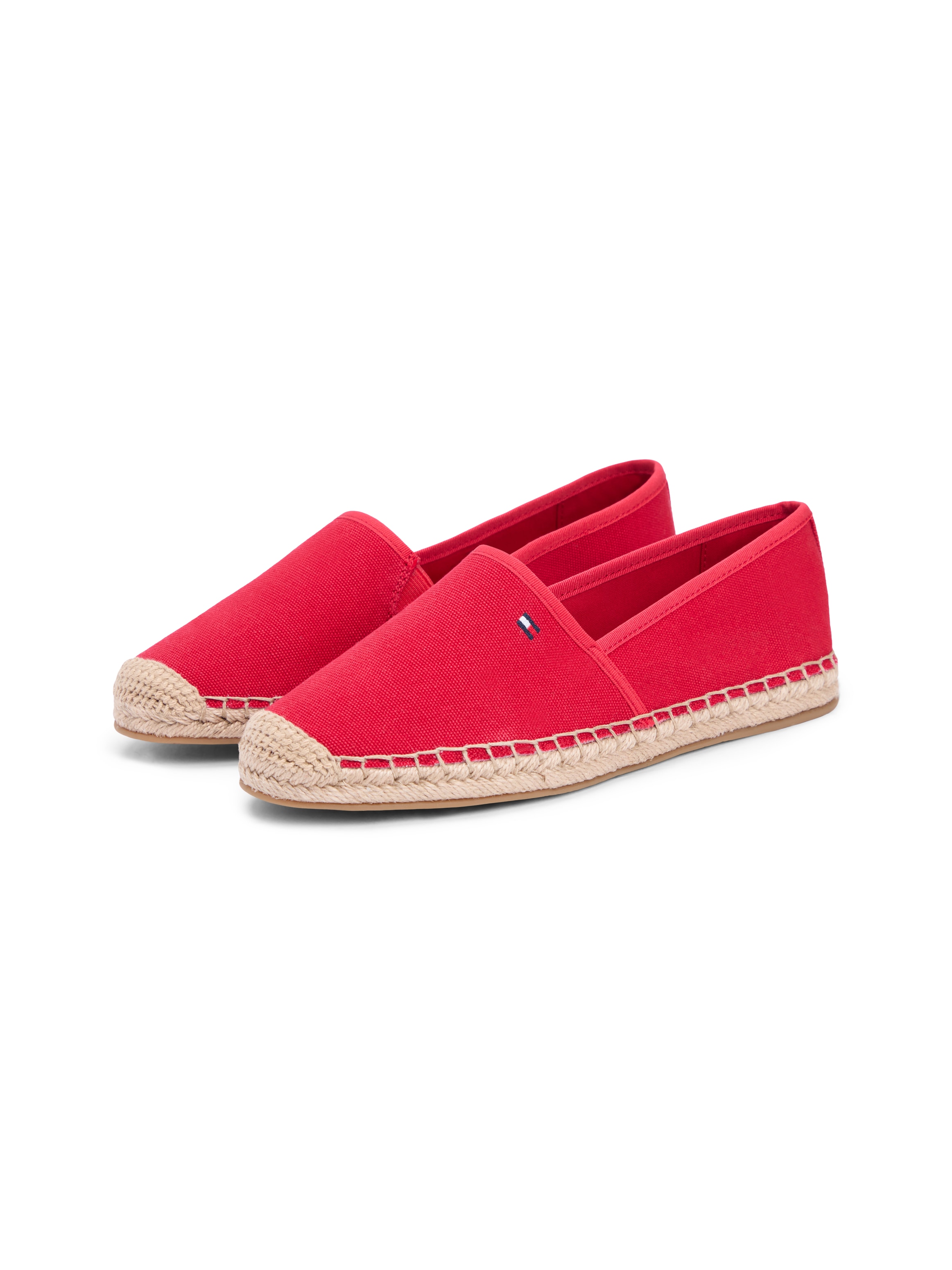 Espadrille TOMMY HILFIGER "FLAG CANVAS ESPADRILLE", Damen, Gr. 41, rot, Baumwolle, unifarben, Schuhe Espadrille, Slipper,Flats,Bequemschuh mit Jutebezug und Ziernähten, schmale Form