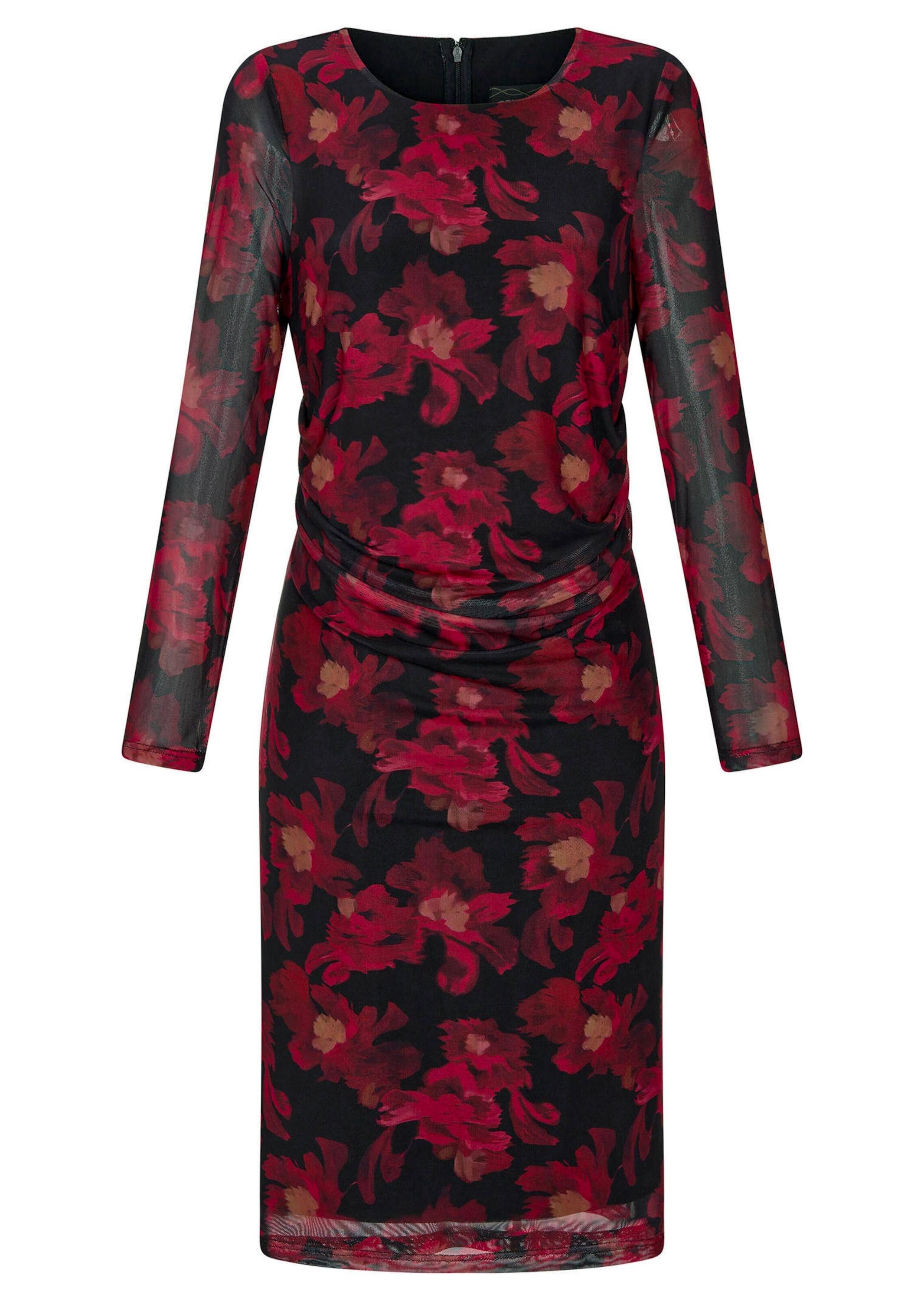 Abendkleid GOLDNER "Kurzgröße Kleid aus weichem Mesh", Damen, Gr. 22, K-Gr, schwarz (schwarz, rot, geblümt), Obermaterial: 90% Polyester PES. 10% Elasthan EL., Kleider Abendkleid