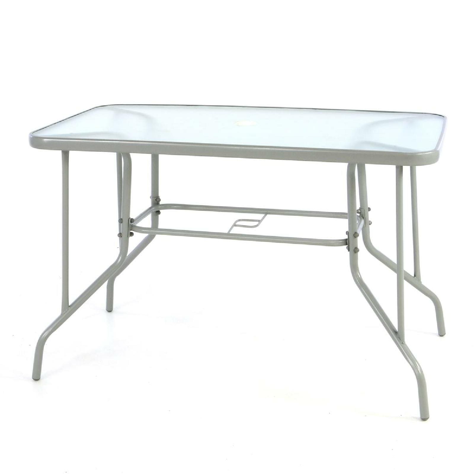 Gartentisch VCM "Stahltisch mit Glasplatte und Schirmständerloch", silber, Tische, Gartentisch