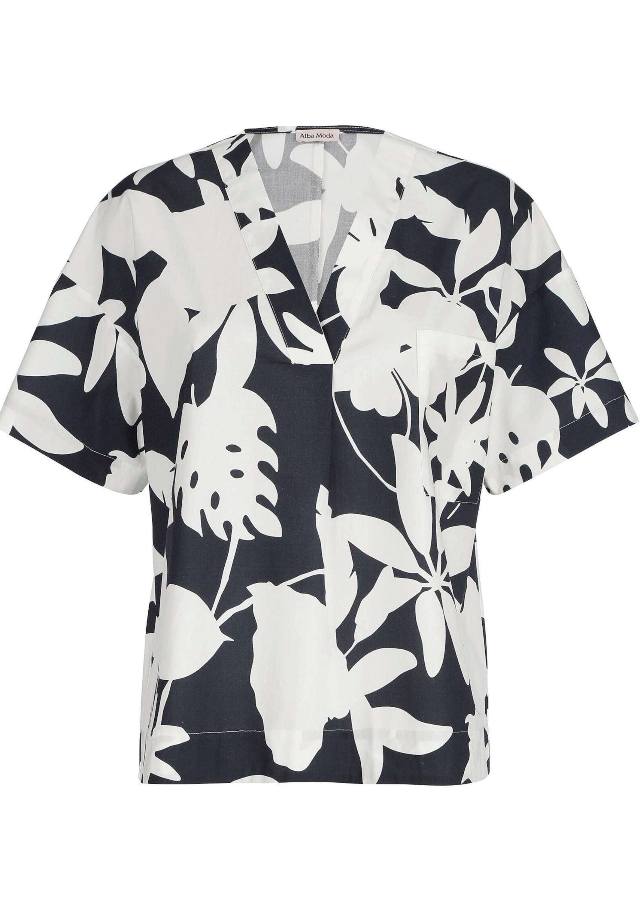 Shirtbluse ALBA MODA "Bluse Bluse", Damen, Gr. 38, blau (marine), Obermaterial: 97% Baumwolle CO. 3% Elasthan EL., Modern, Blusen