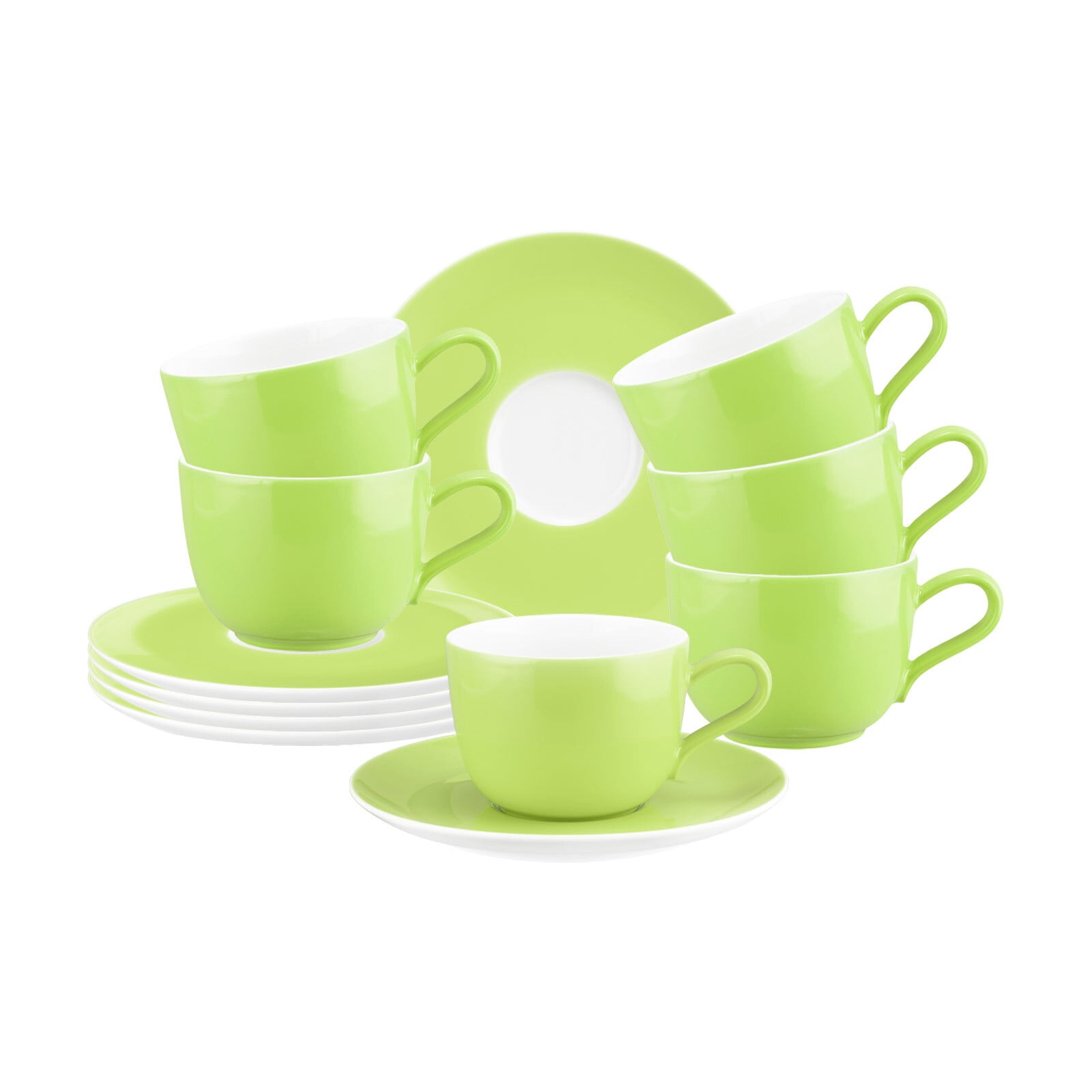 Tasse SELTMANN WEIDEN "Kaffeetassen mit Untertassen Liberty Pure Colors 260 ml 6er Set", grün (lime grün), 12 tlg., Porzellan, Trinkgefäße, Tasse