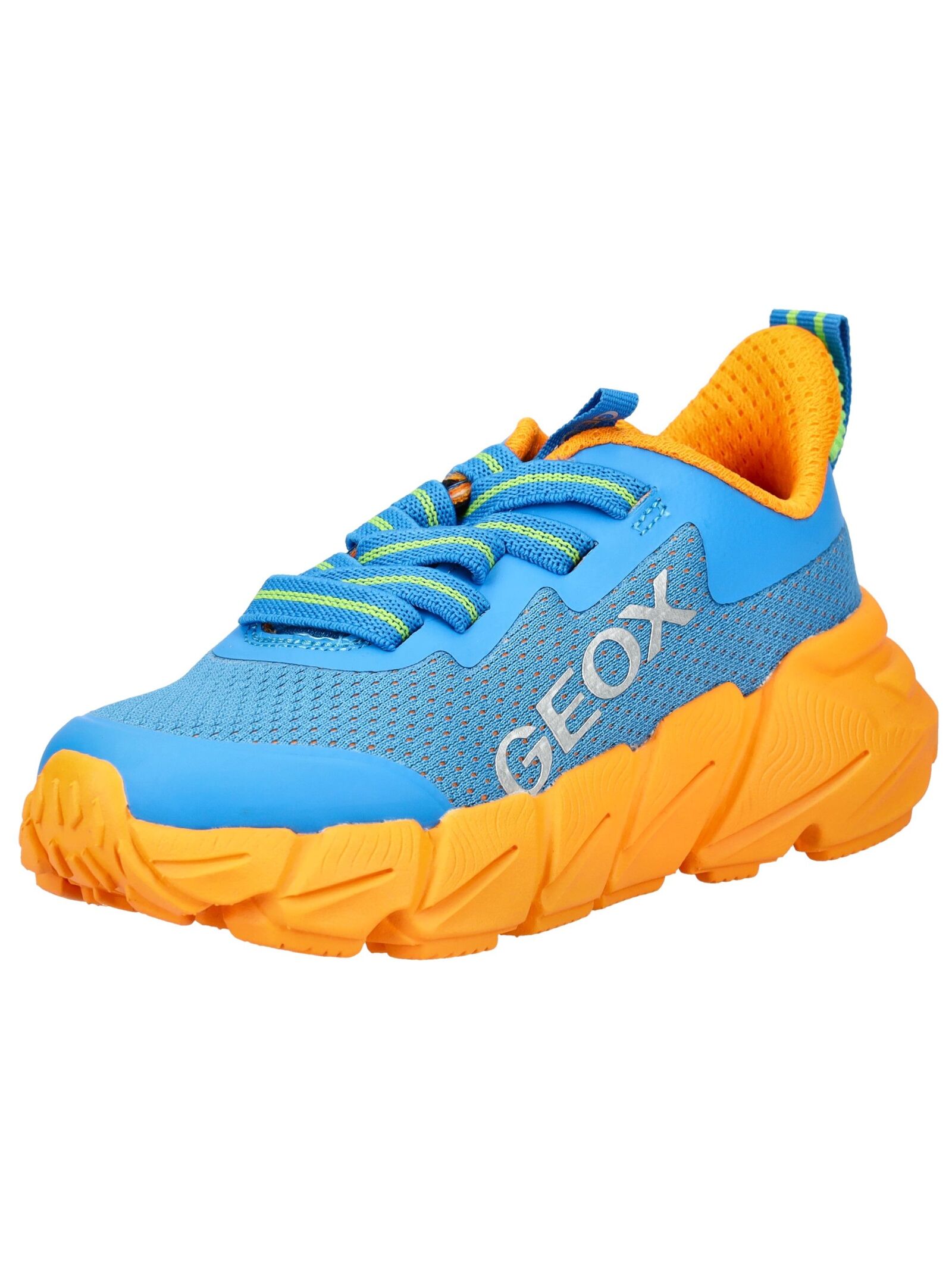 Sneaker GEOX "Geox Sneaker Lederimitat/Textil", Damen, Gr. 34, blau, orange, Lederimitat, Textil, Schuhe Sneaker