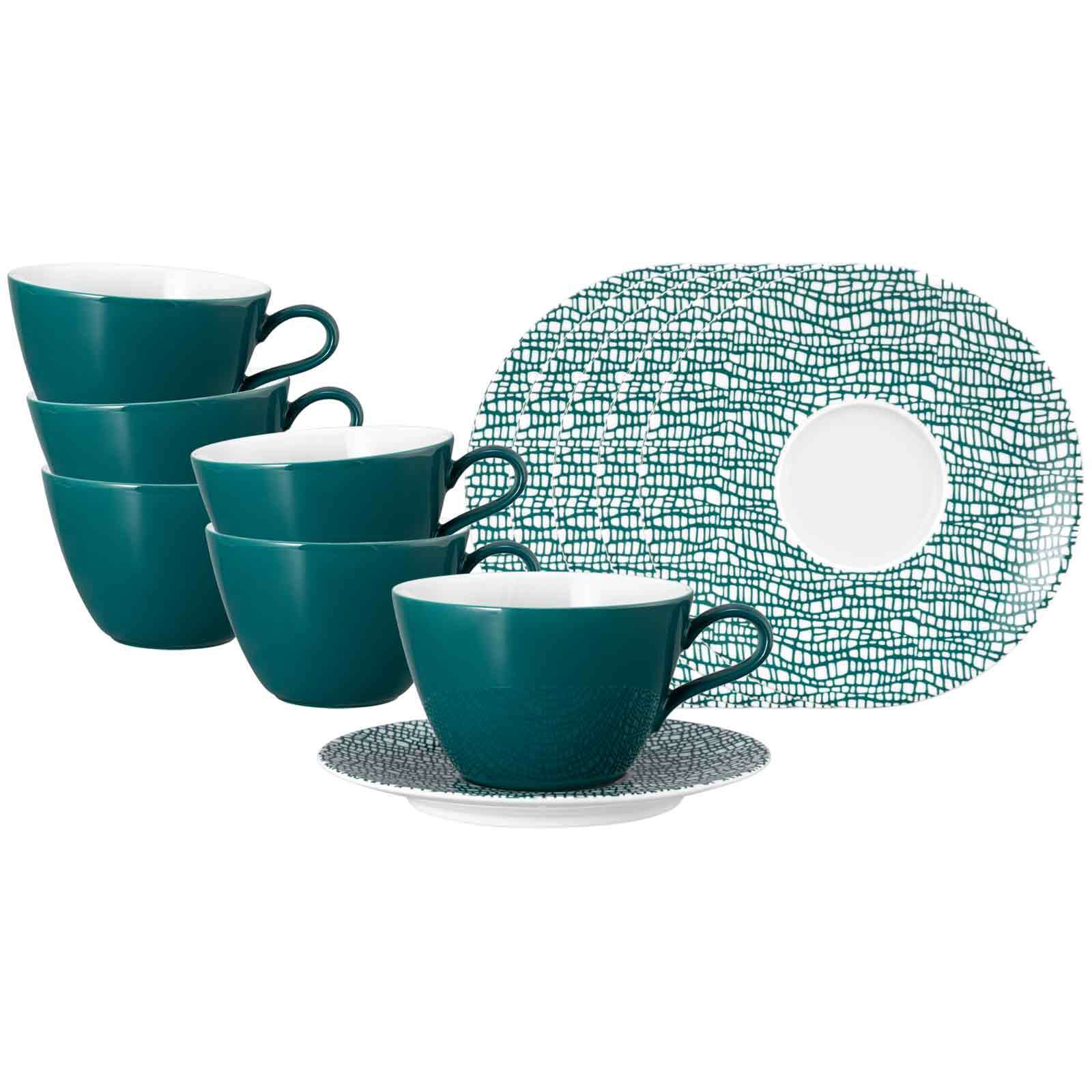 Tasse SELTMANN WEIDEN "Milchkaffeetassen mit Untertassen Life Fashion 370 ml 6er Set", bunt (trendy petrol), 12 tlg., Porzellan, Trinkgefäße, Tasse Image