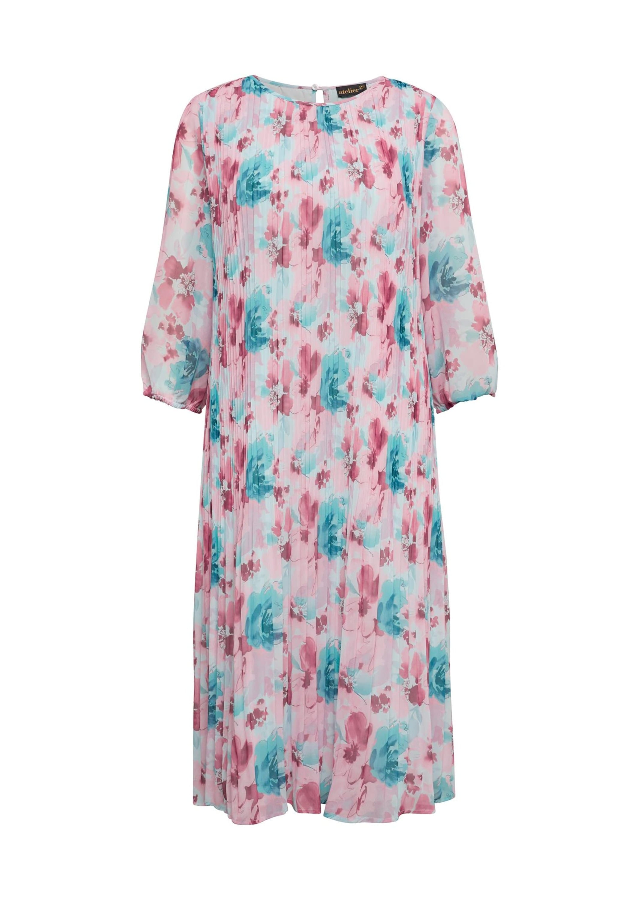 Etuikleid GOLDNER "Kurzgröße Aufregend plissiertes Kleid", Damen, Gr. 24, K-Gr, orange (lagune, apricot, geblümt), Obermaterial: 100% Polyester PES., festlich, normal, Sonstiges, Kleider Etuikleid, Ohne