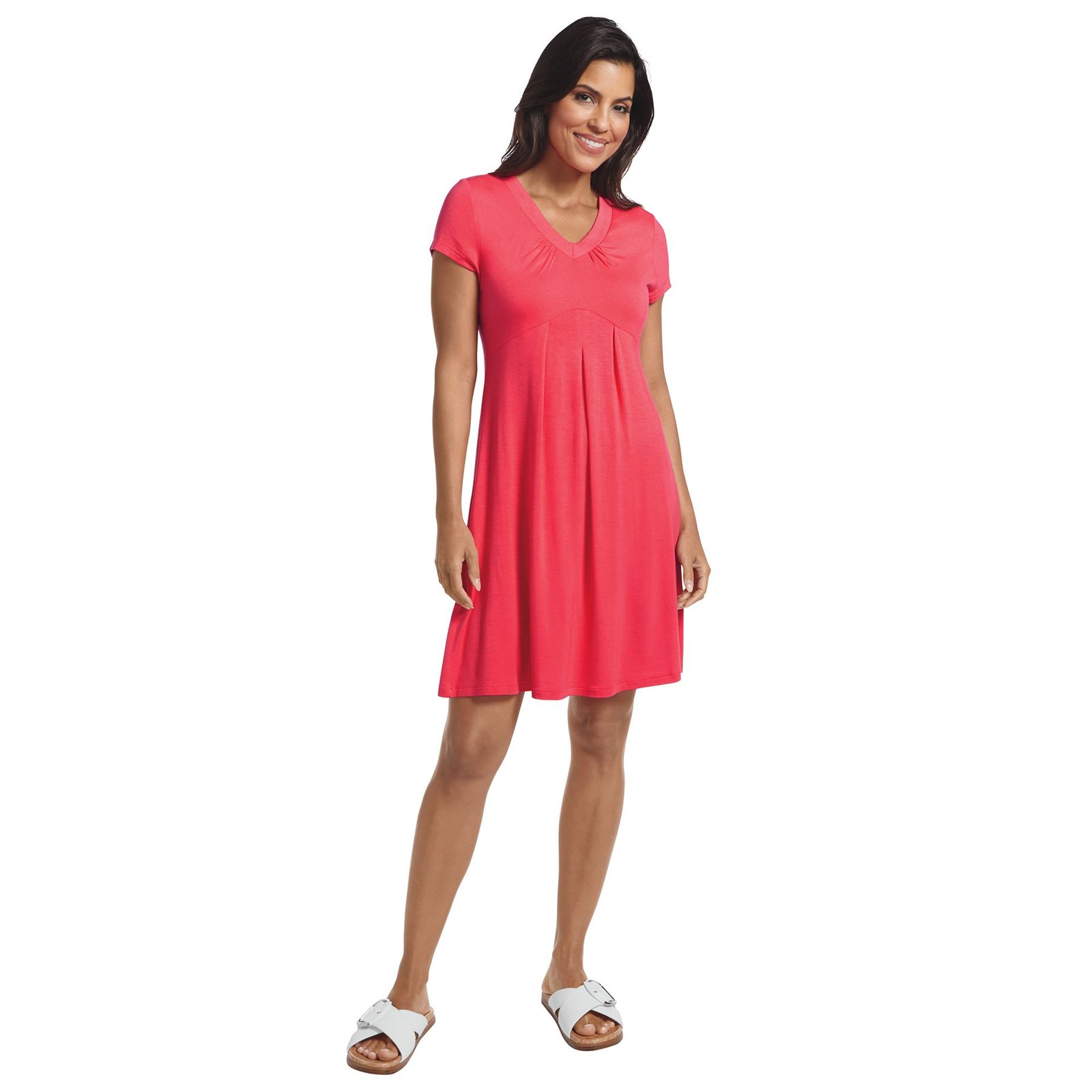 Masseys Favorite V-Neck Dress (Size L) Paradise Pink, Spandex,Viscose