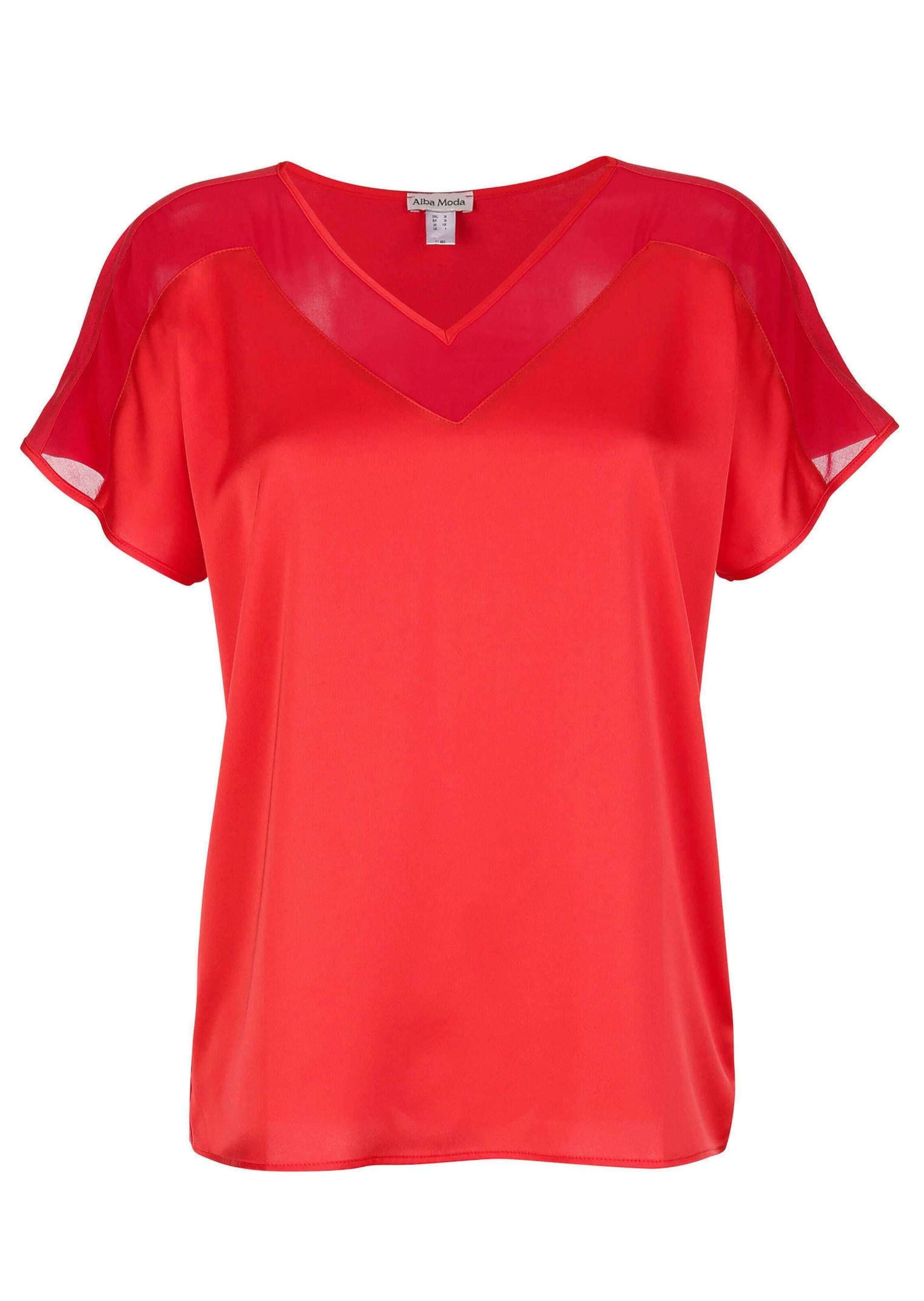 Kurzarmshirt ALBA MODA "Shirt Shirt mit Spitzen am Ausschnitt", Damen, Gr. 34, rot, Obermaterial: 100% Polyester PES., Shirts